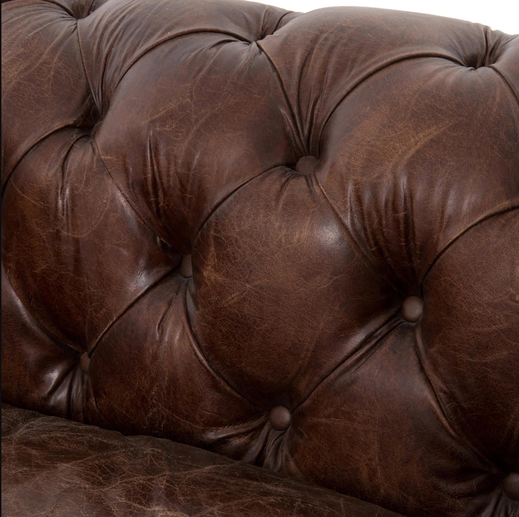 Pair of Monumental Distressed Leather Chesterfield Sofas. Priced Per Sofa. 7