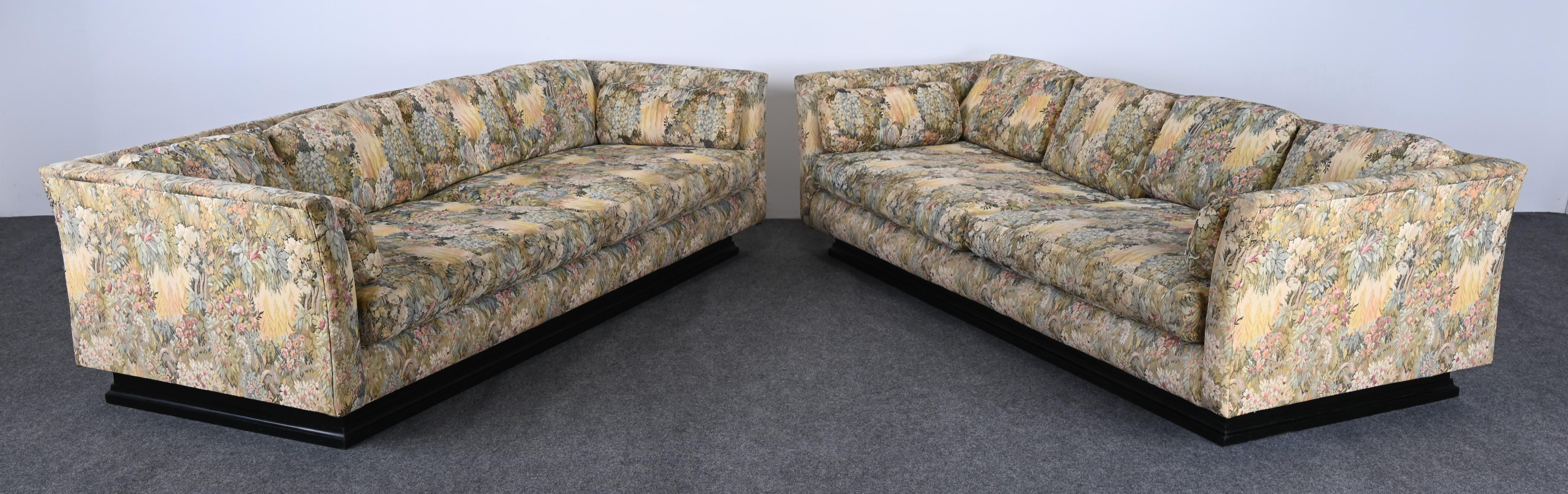 Ebonized Pair of Monumental Dunbar Style Platform Sofas, 1960s