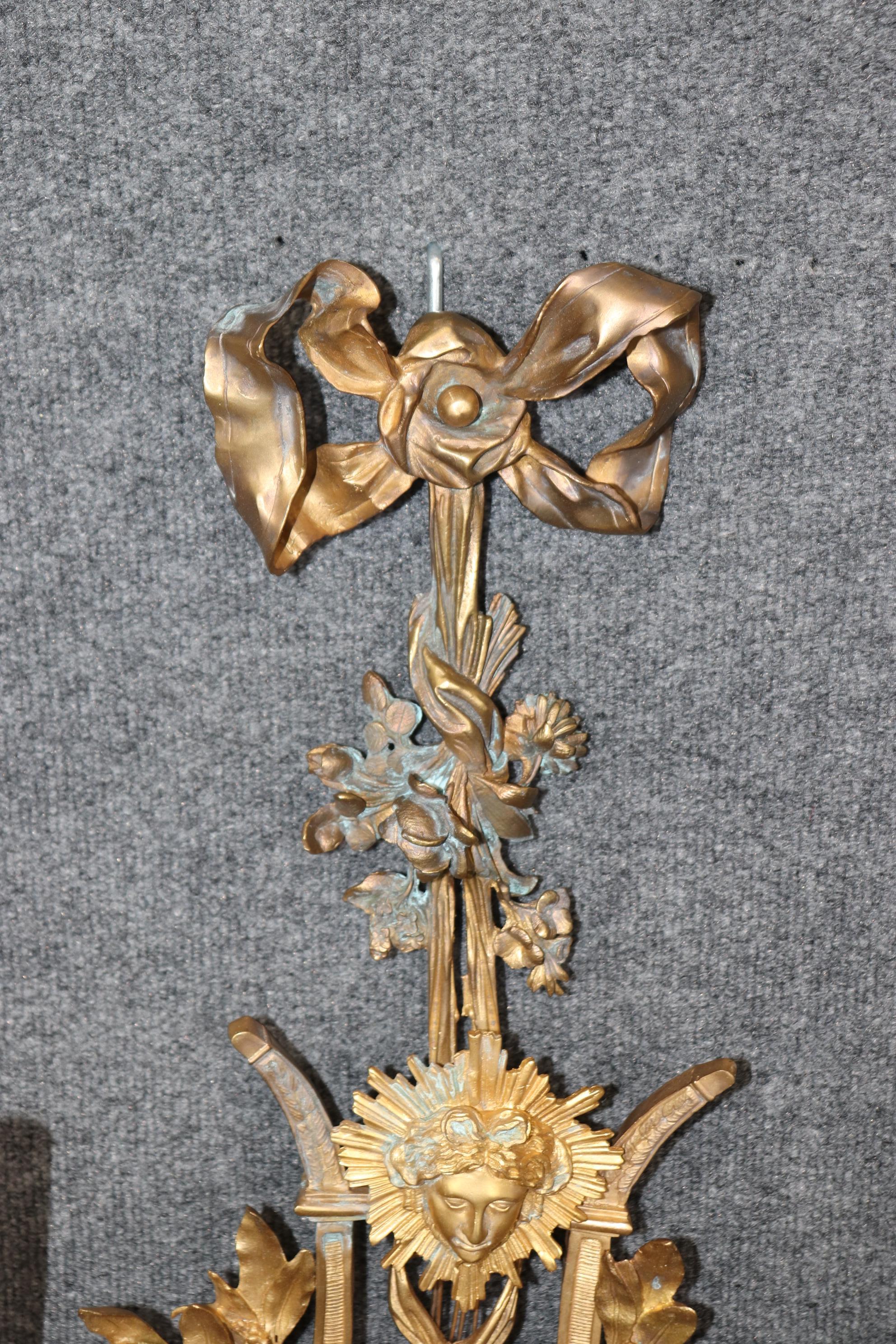 Coppia di monumentali lampade in bronzo dorato francese dei primi anni del 1900 con figure in vendita 3
