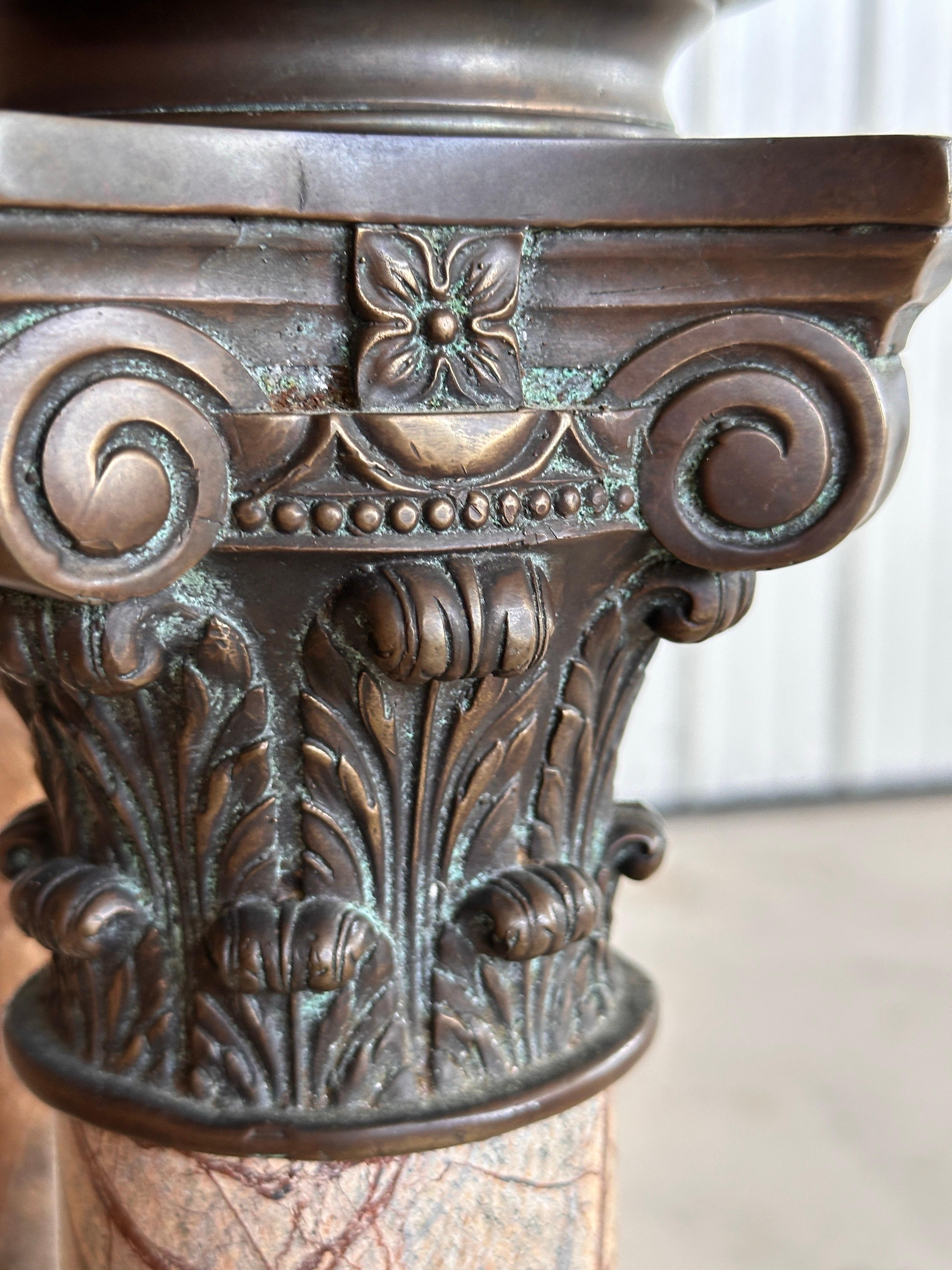 Pair of Monumental Early 20th Century Neoclassical Bronze and Marble Torchère La For Sale 6