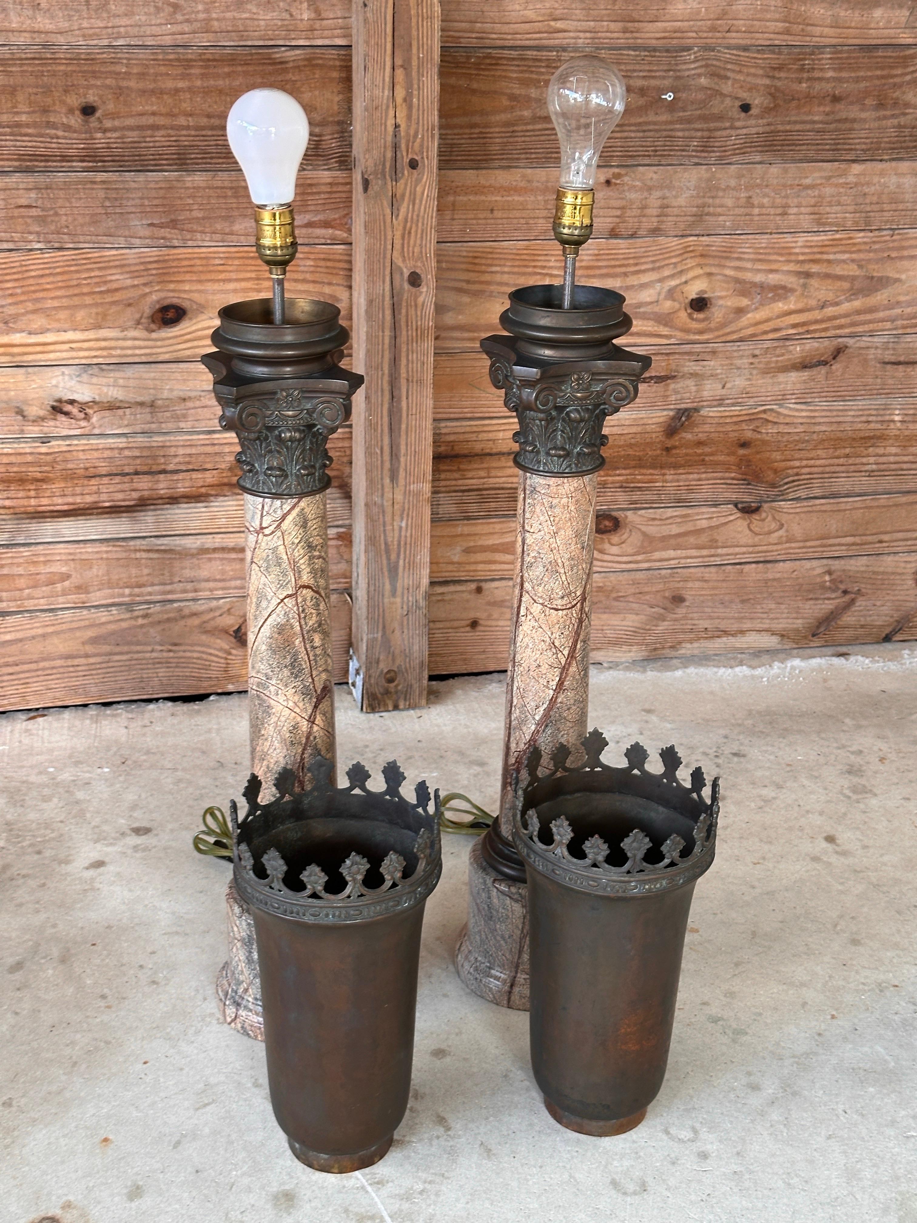 Pair of Monumental Early 20th Century Neoclassical Bronze and Marble Torchère La For Sale 10