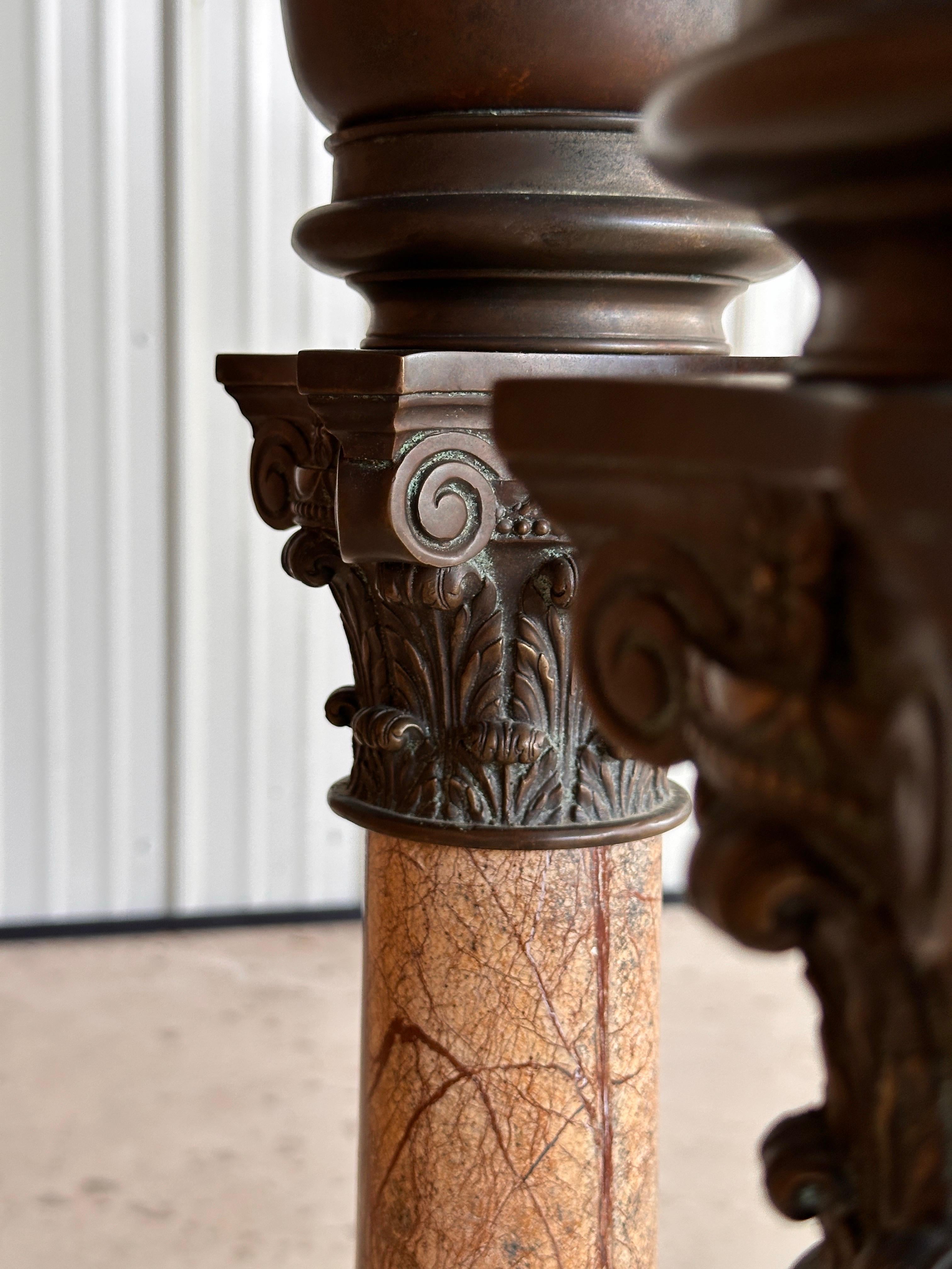 Pair of Monumental Early 20th Century Neoclassical Bronze and Marble Torchère La For Sale 11