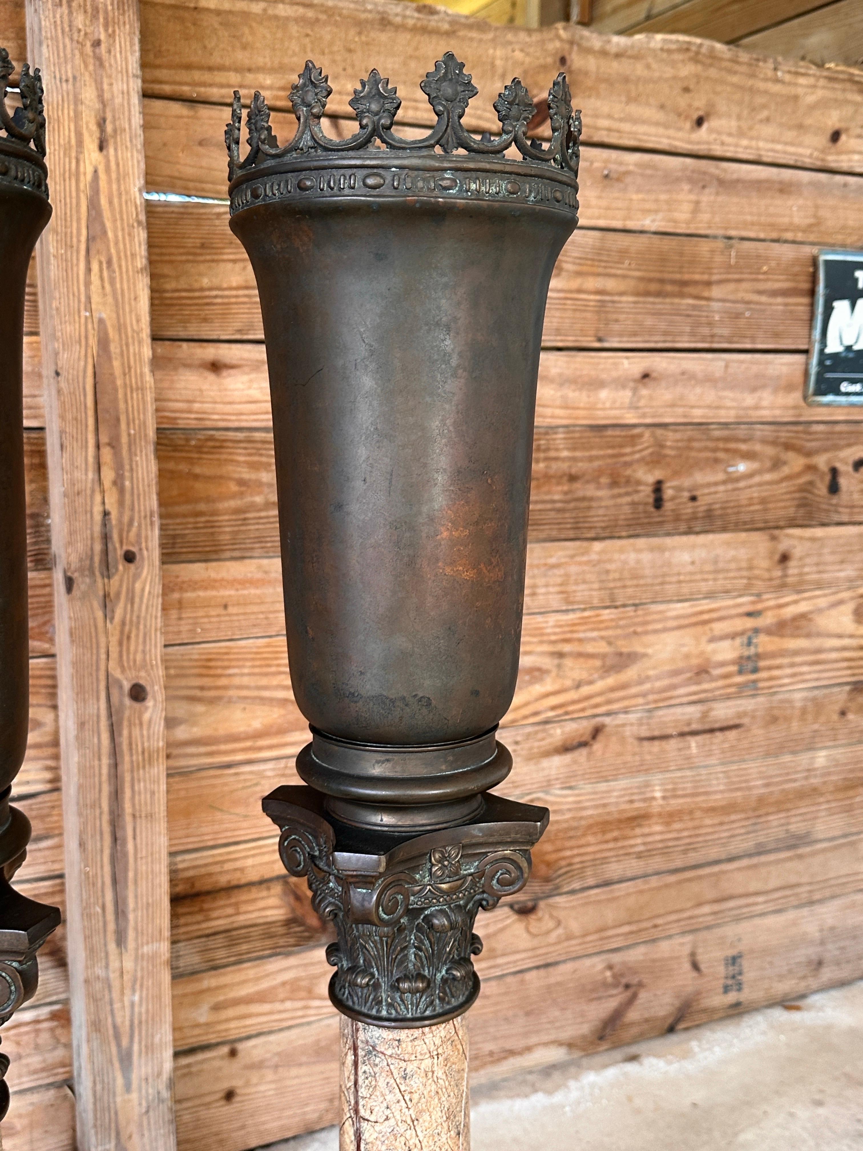 Pair of Monumental Early 20th Century Neoclassical Bronze and Marble Torchère La In Good Condition For Sale In North Fort Myers, FL