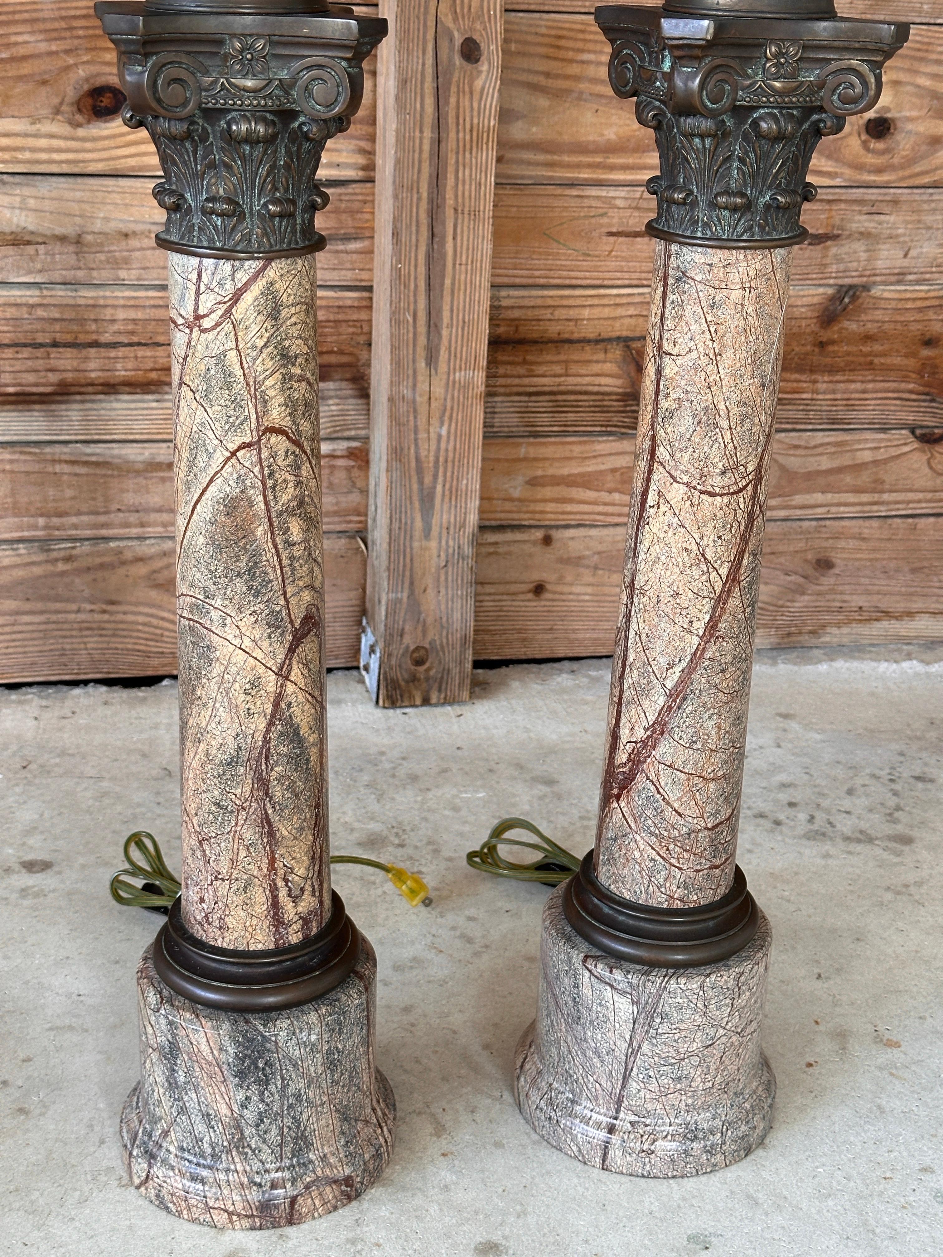 Pair of Monumental Early 20th Century Neoclassical Bronze and Marble Torchère La For Sale 2