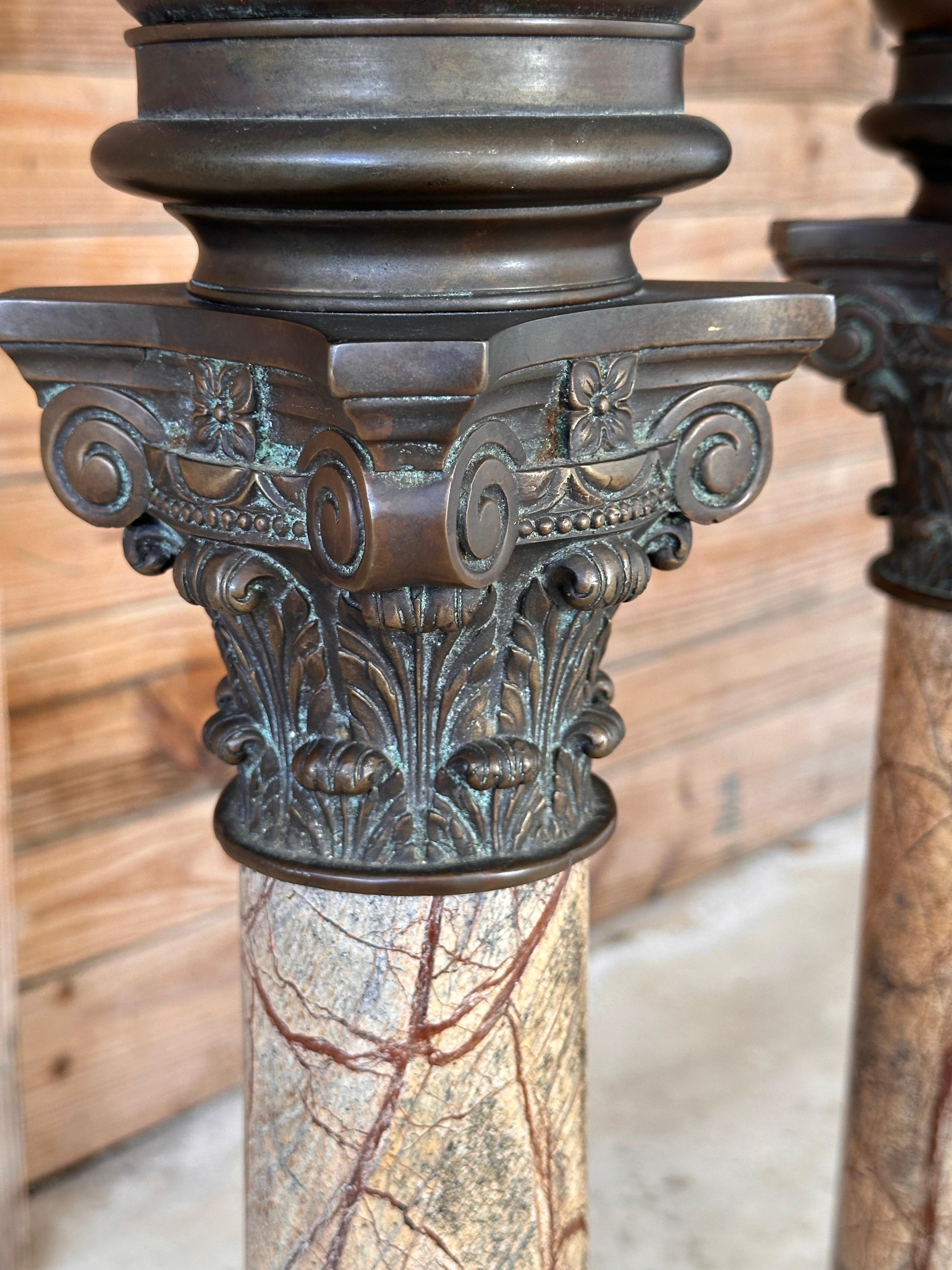 Pair of Monumental Early 20th Century Neoclassical Bronze and Marble Torchère La For Sale 3