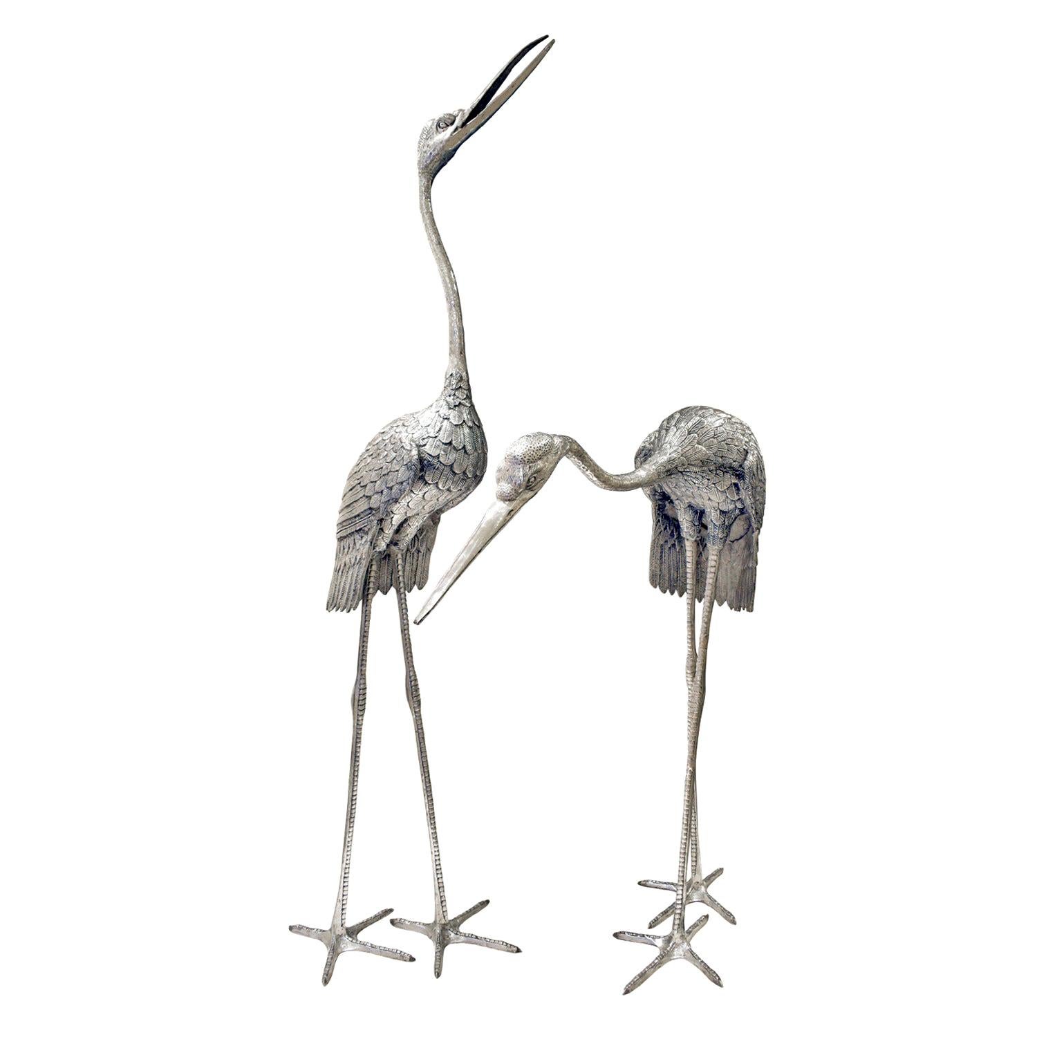 Pair of Monumental Egrets in Etched Aluminum, 1970s