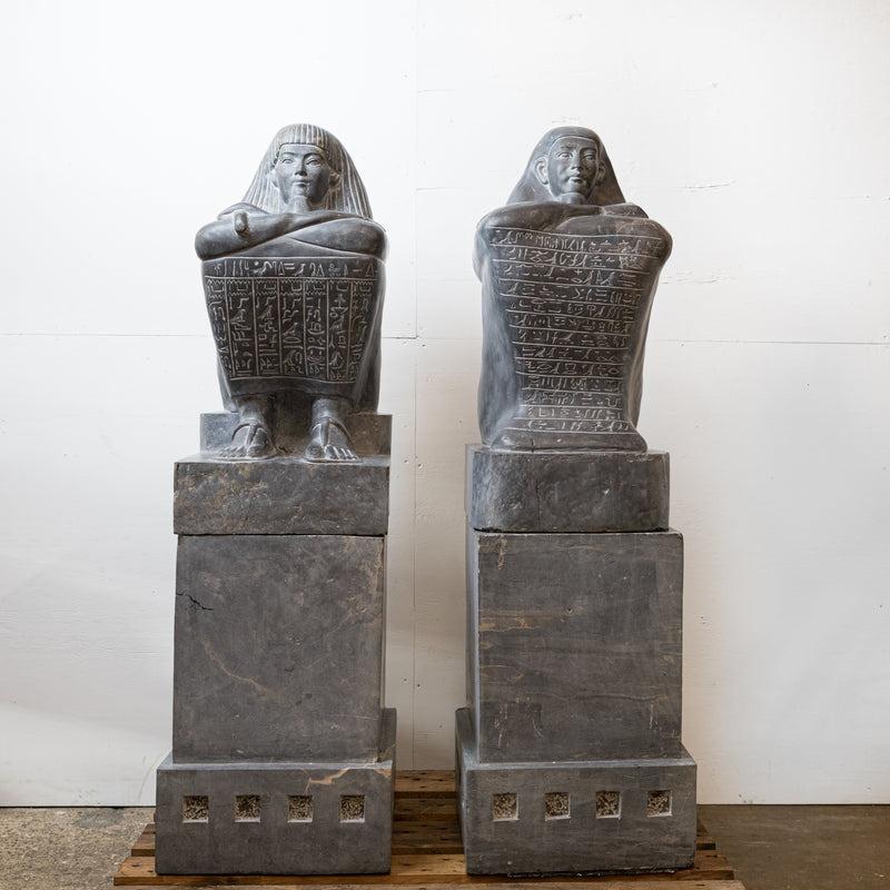 Pair of Monumental Egyptian Marble Block Statues with Plinths For Sale 10