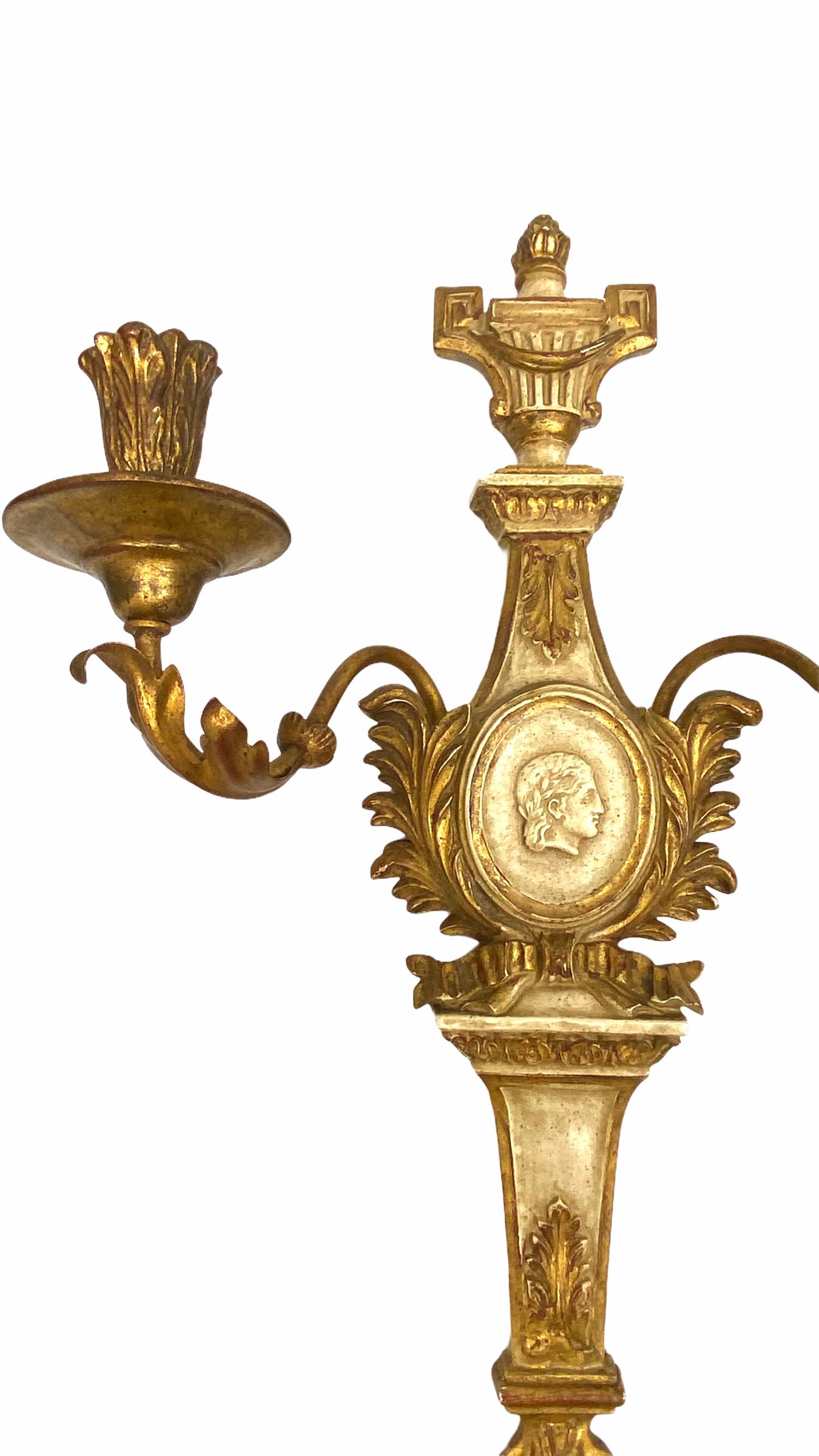 Pair of Monumental Empire Style Candle Wall Sconces Candlestick, Italy, 1970s In Good Condition For Sale In Nuernberg, DE