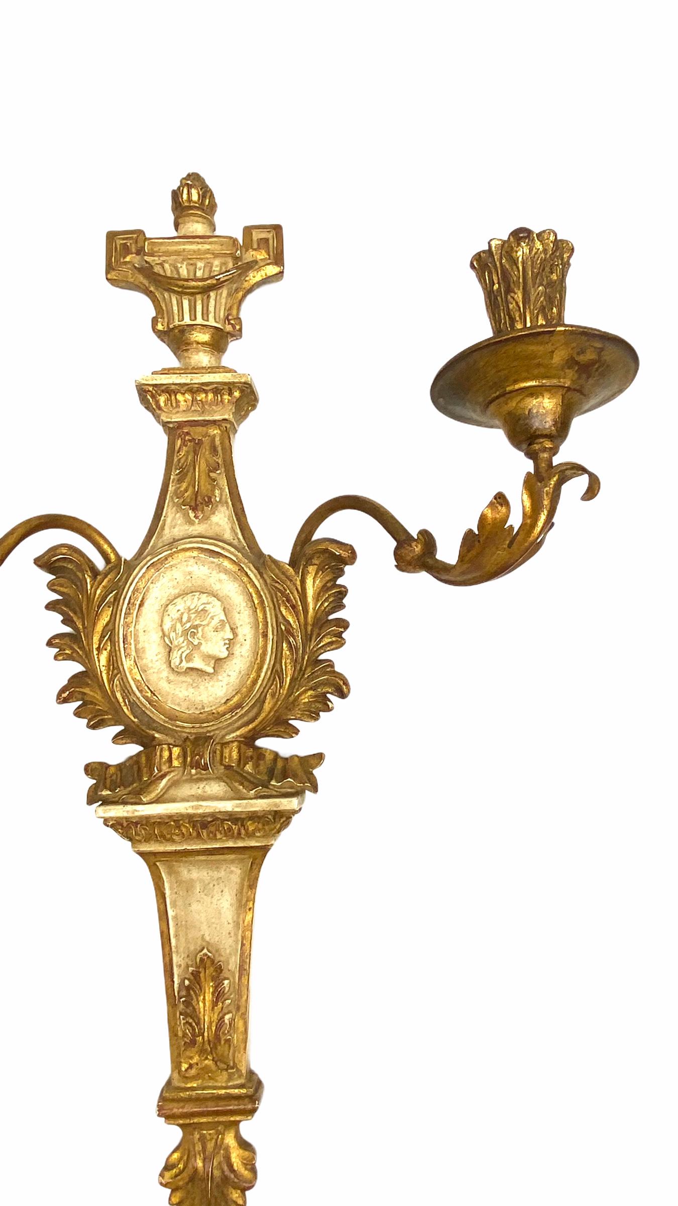 Late 20th Century Pair of Monumental Empire Style Candle Wall Sconces Candlestick, Italy, 1970s For Sale