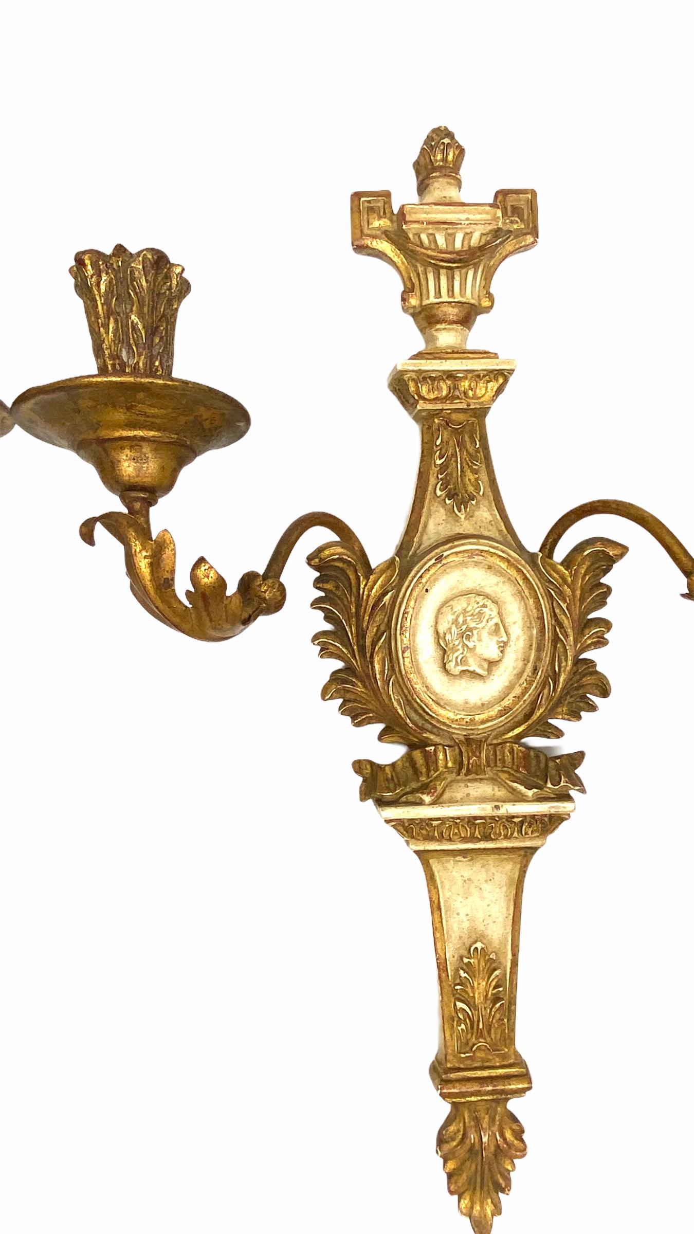 Pair of Monumental Empire Style Candle Wall Sconces Candlestick, Italy, 1970s For Sale 1