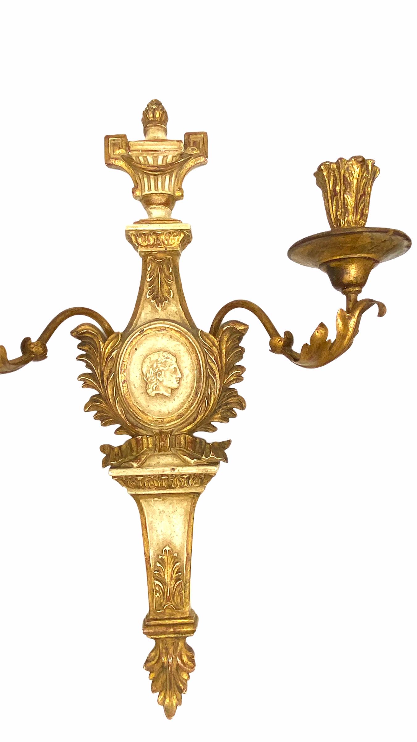 Pair of Monumental Empire Style Candle Wall Sconces Candlestick, Italy, 1970s For Sale 2