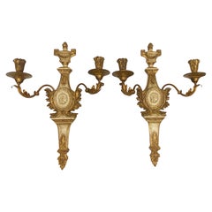 Retro Pair of Monumental Empire Style Candle Wall Sconces Candlestick, Italy, 1970s