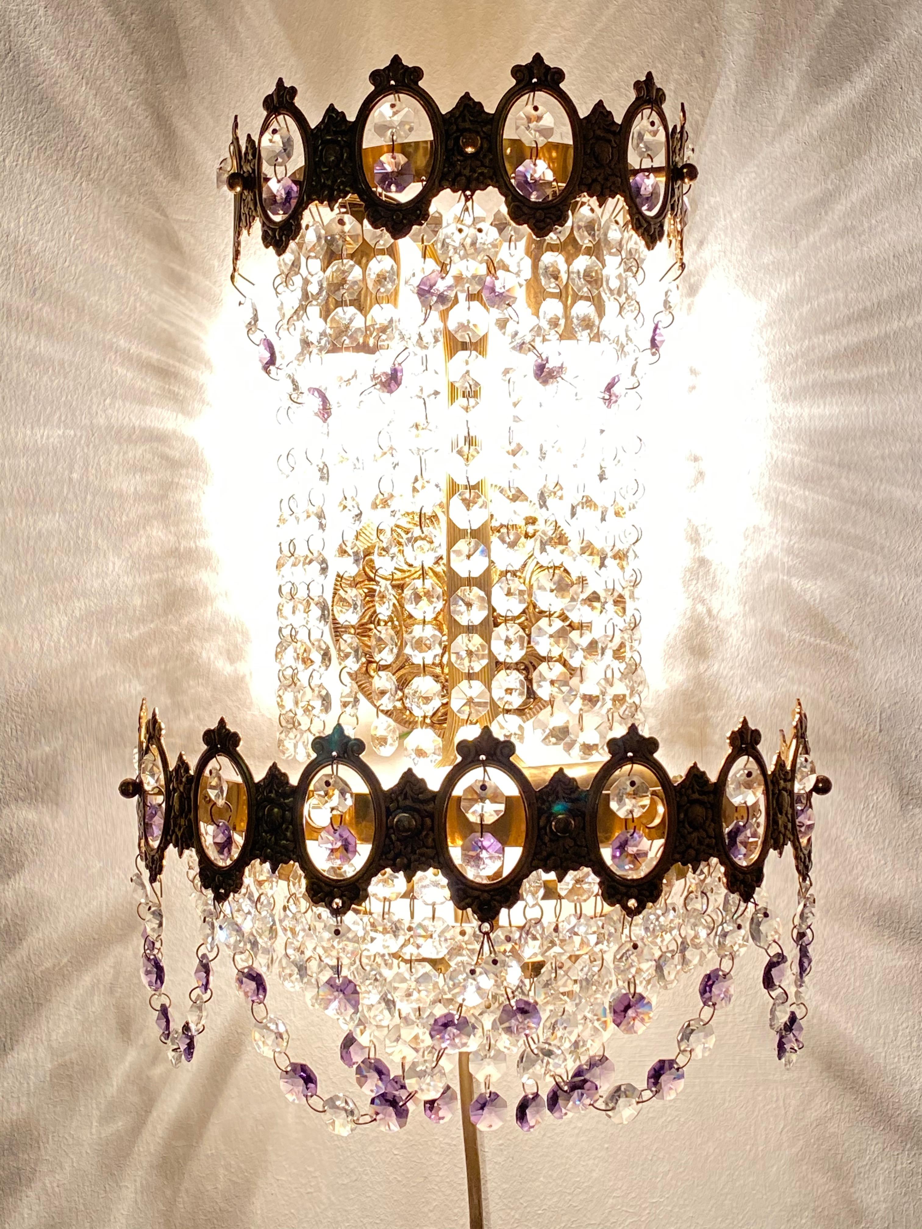 Pair of Monumental Empire Style Crystal and Bronze Sconces, Austria, 1930s For Sale 6