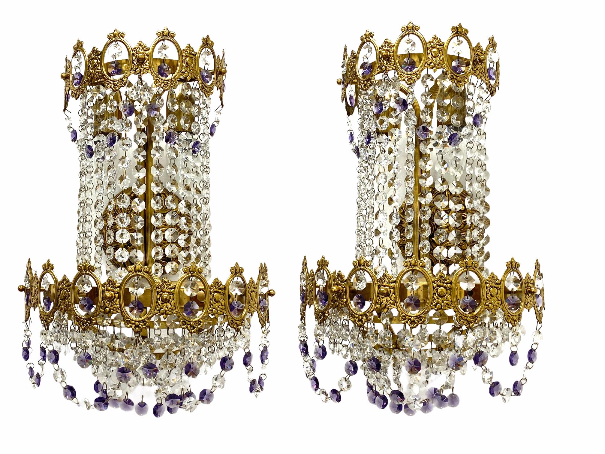 Pair of Monumental Empire Style Crystal and Bronze Sconces, Austria, 1930s For Sale 7