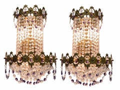 Pair of Monumental Empire Style Crystal and Bronze Sconces, Austria, 1930s