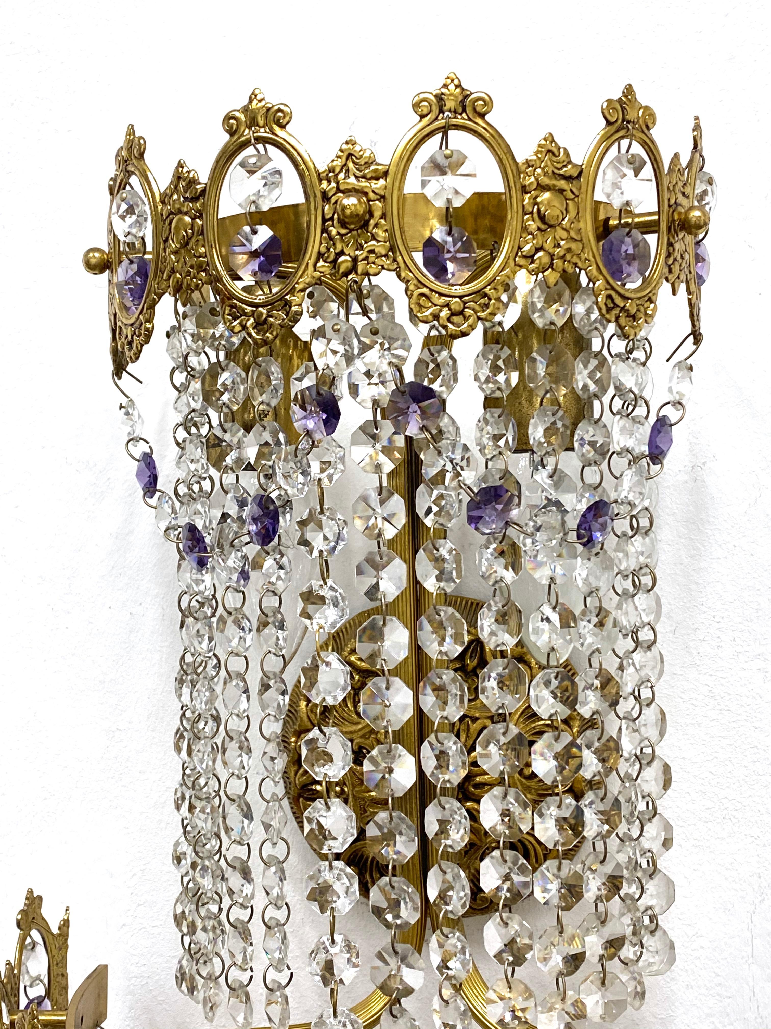 Pair of Monumental Empire Style Crystal and Bronze Sconces, Austria, 1930s For Sale 1