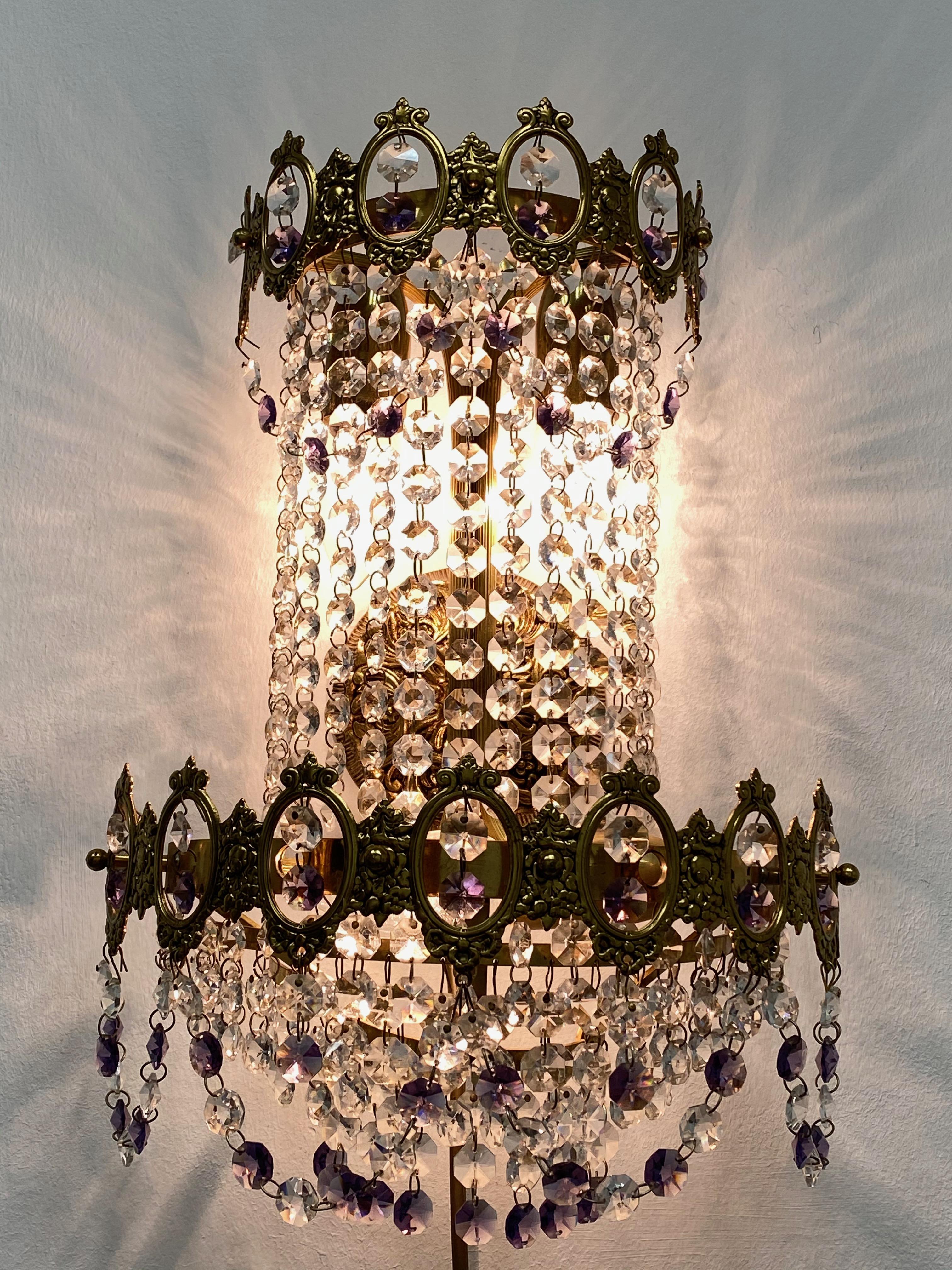 Pair of Monumental Empire Style Crystal and Bronze Sconces, Austria, 1930s For Sale 3