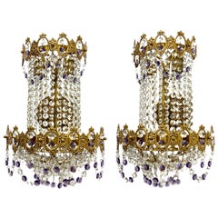 Pair of Monumental Empire Style Crystal and Bronze Sconces, Austria, 1930s