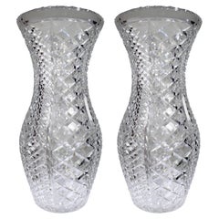 Pair of Monumental English Cut Glass Crystal Vases