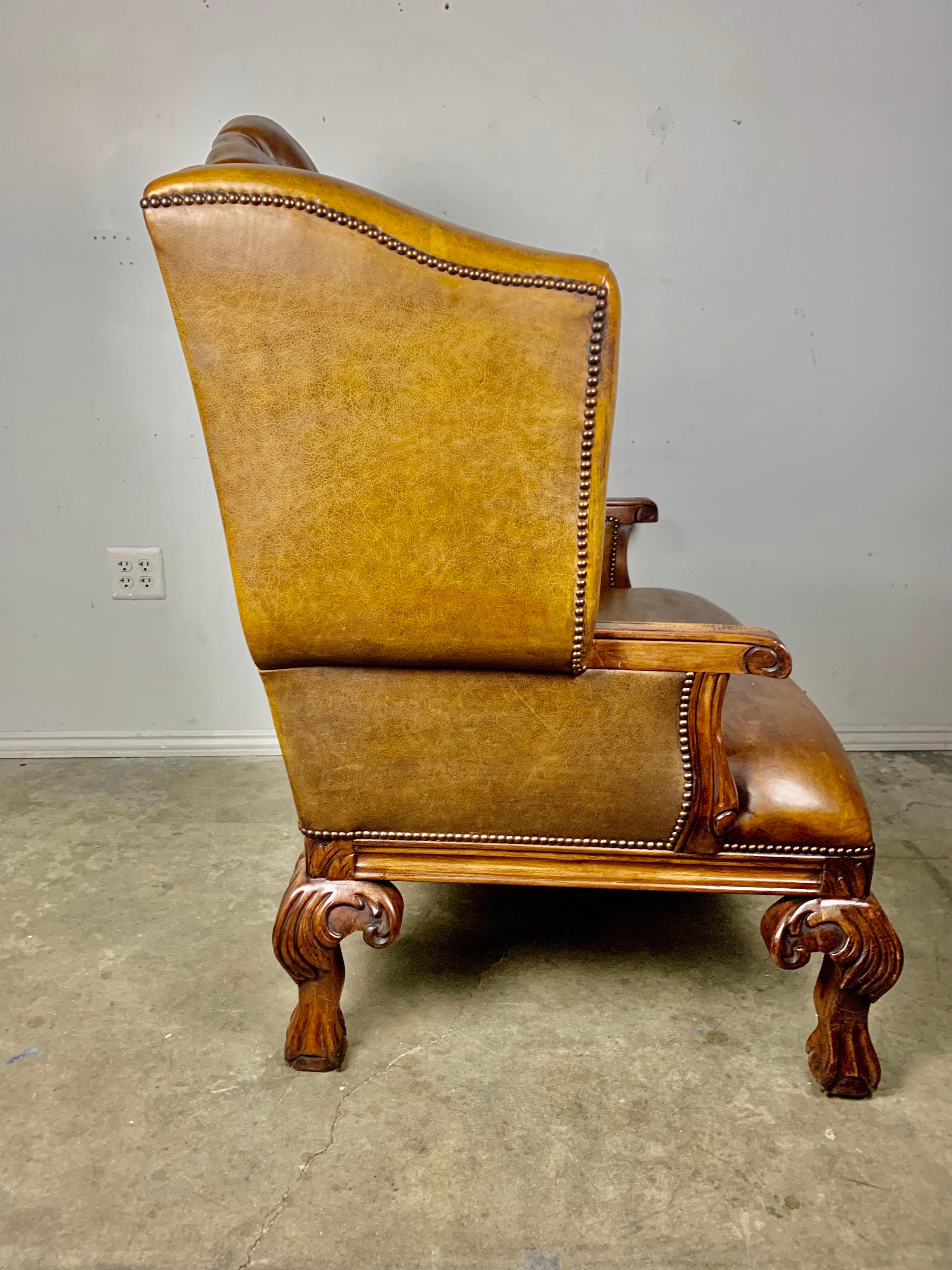 Pair of Monumental English Wingback Leather Armchairs 4