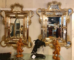 Pair of Monumental Etched Murano Glass Venetian Wall or Console Mirrors