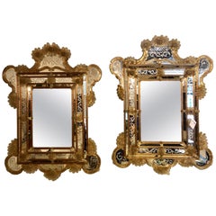 Pair of Monumental Etched Murano Glass Venetian Wall or Console Mirrors Pair of Monumental Etched Murano Glass Venetian Wall or Console Mirrors