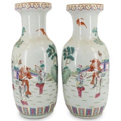 Pair of Monumental Famille Rose Porcelain Vases
