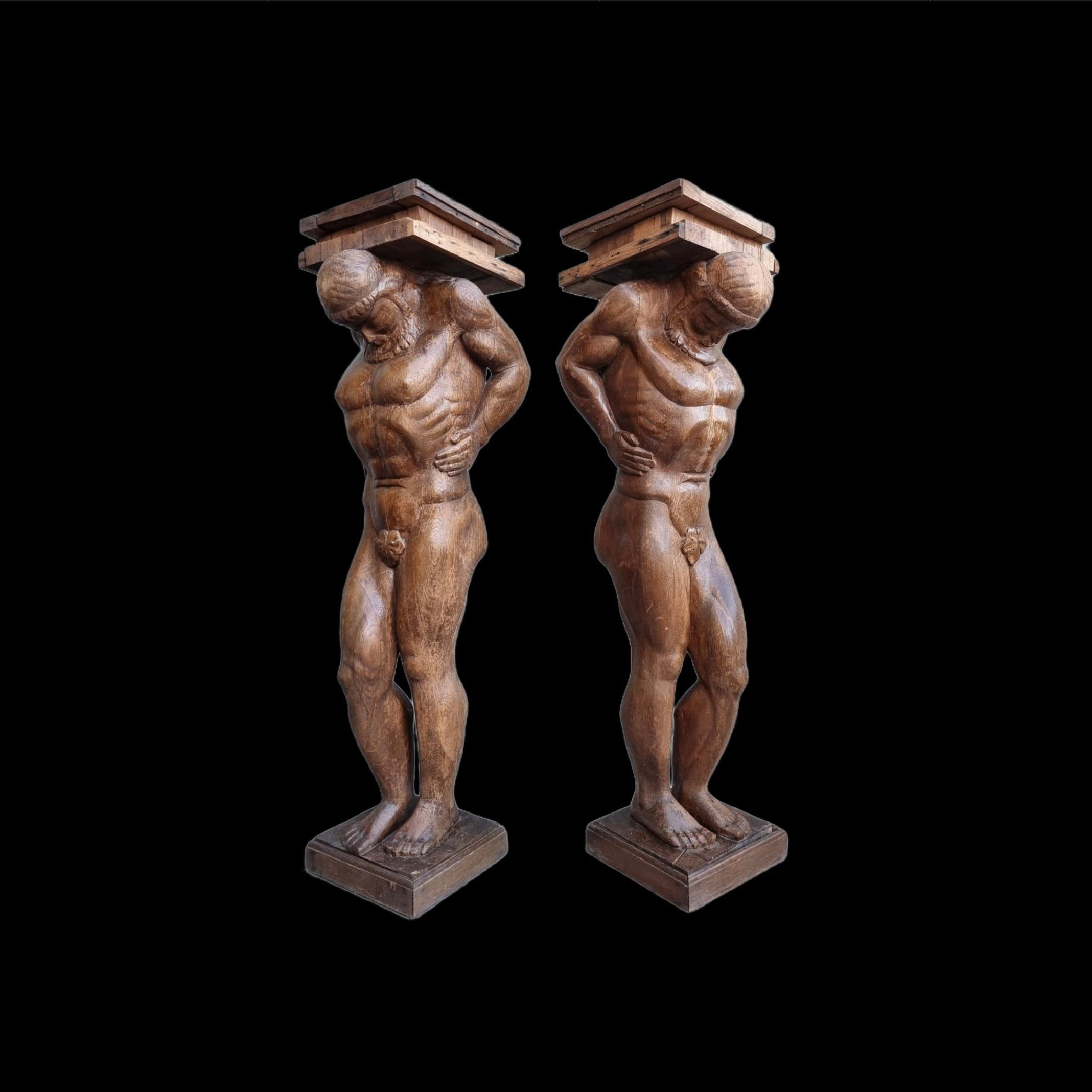 Italian Pair of Monumental Figural Supports Columns Representing Atlas or Hercules For Sale