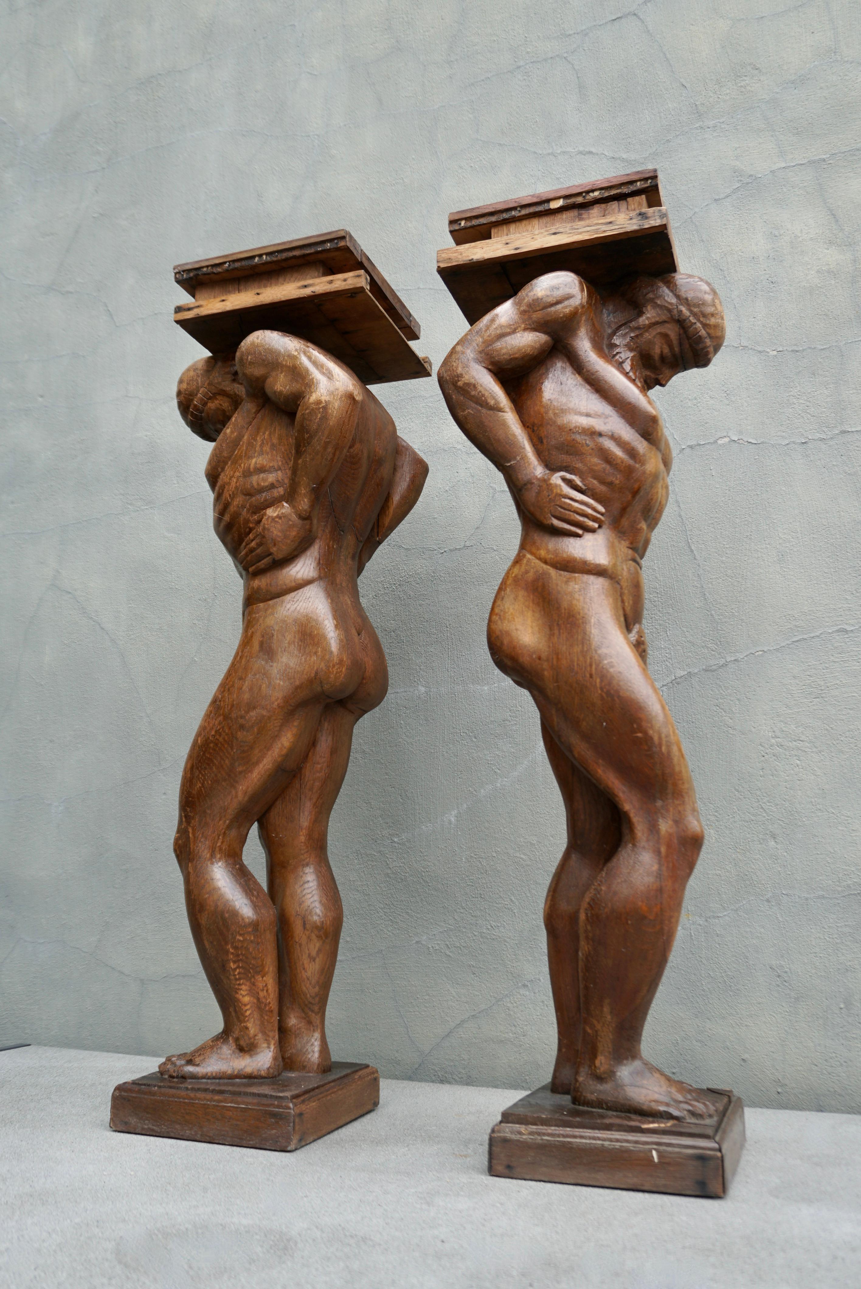 20th Century Pair of Monumental Figural Supports Columns Representing Atlas or Hercules For Sale