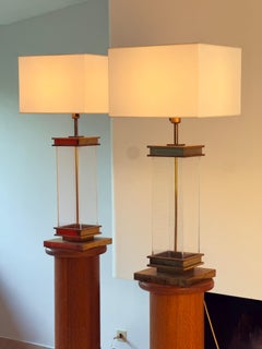 Pair of Monumental Floor Lamps in Plexiglass and Bronze, Italy, 1970s