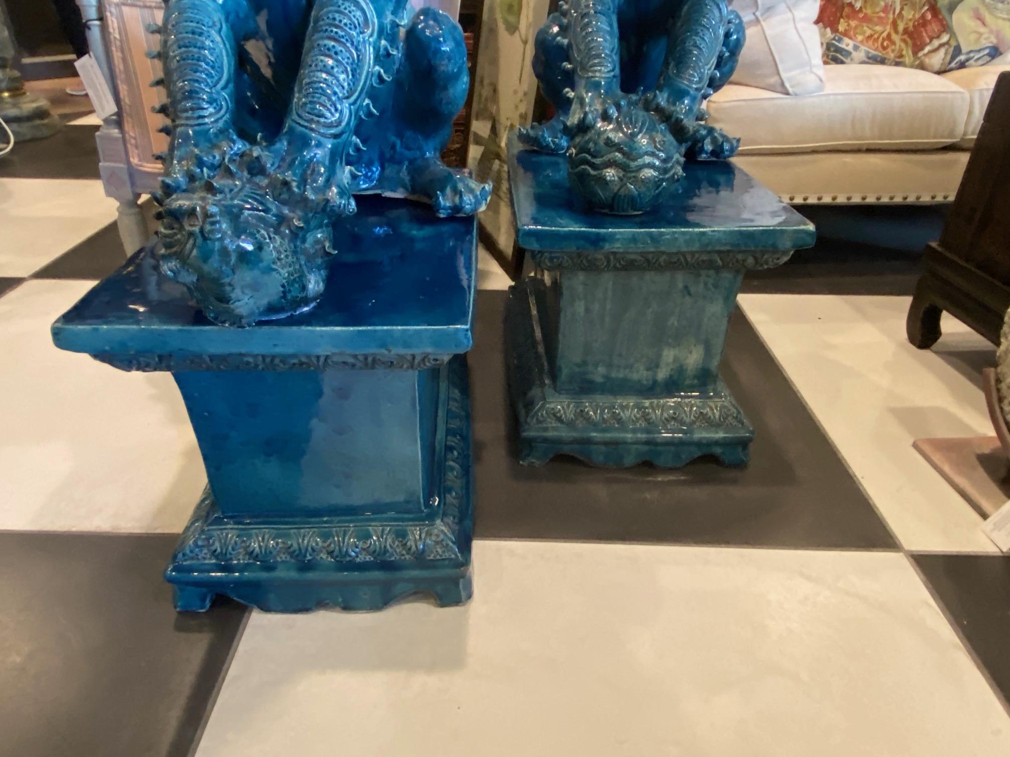 Chinese Export Pair of Monumental Foo Dogs on Stands