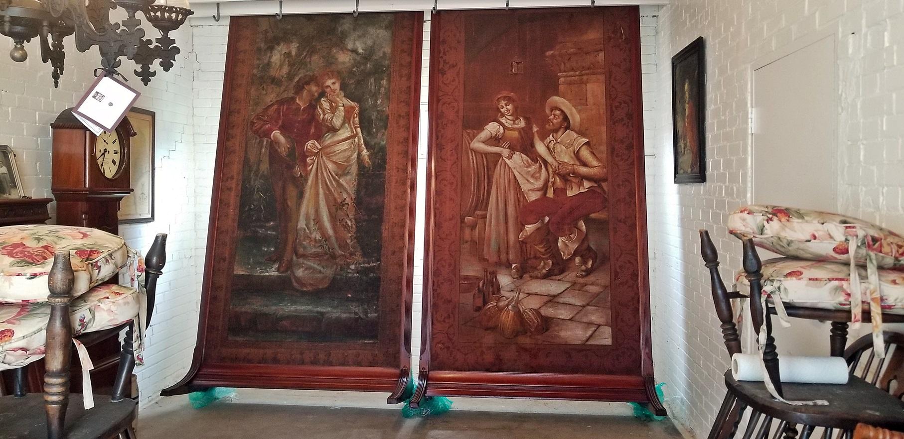 Pair of Monumental English Regency Framed Italian 18C Painted Tapestries For Sale 8