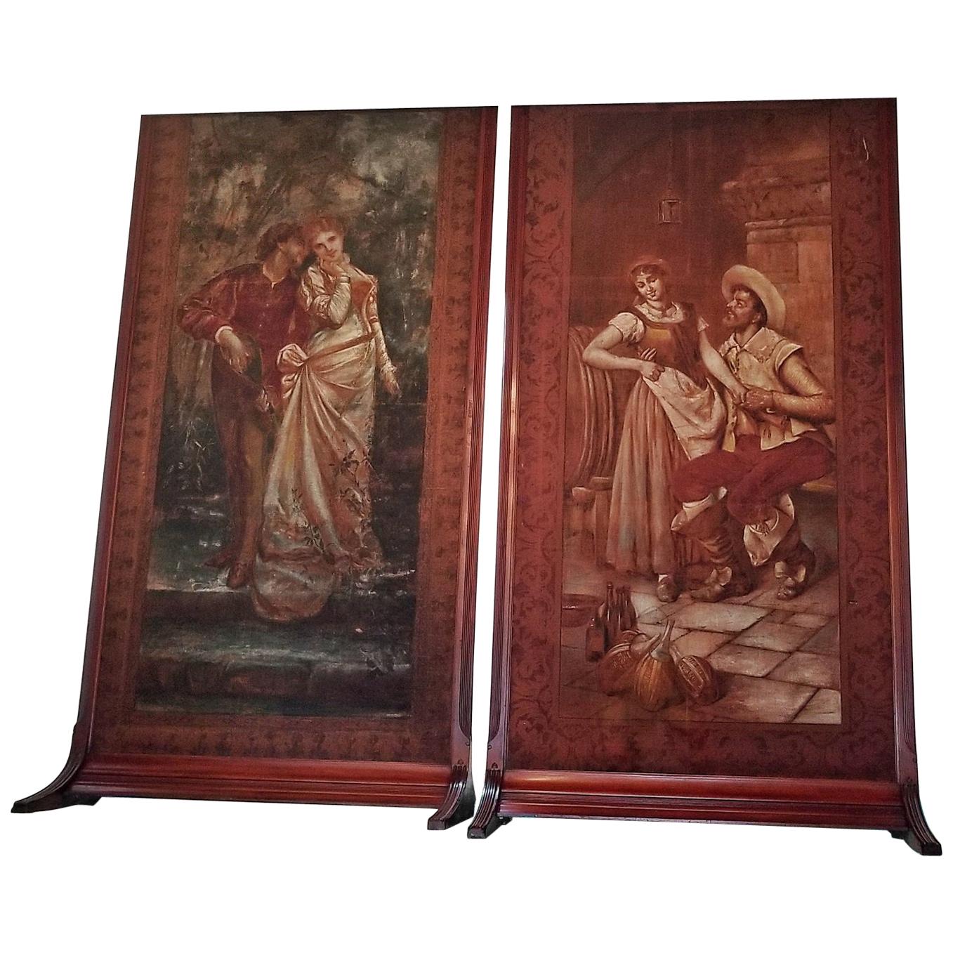 Pair of Monumental Framed Italian 18th Century Painted Tapestries