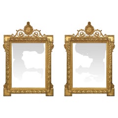 Pair of Monumental French 19th Century Louis XVI St. Giltwood Mirrors