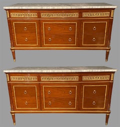 Maison Jansen Style, French Louis XVI, Monumental Commodes, Mahogany, Bronze