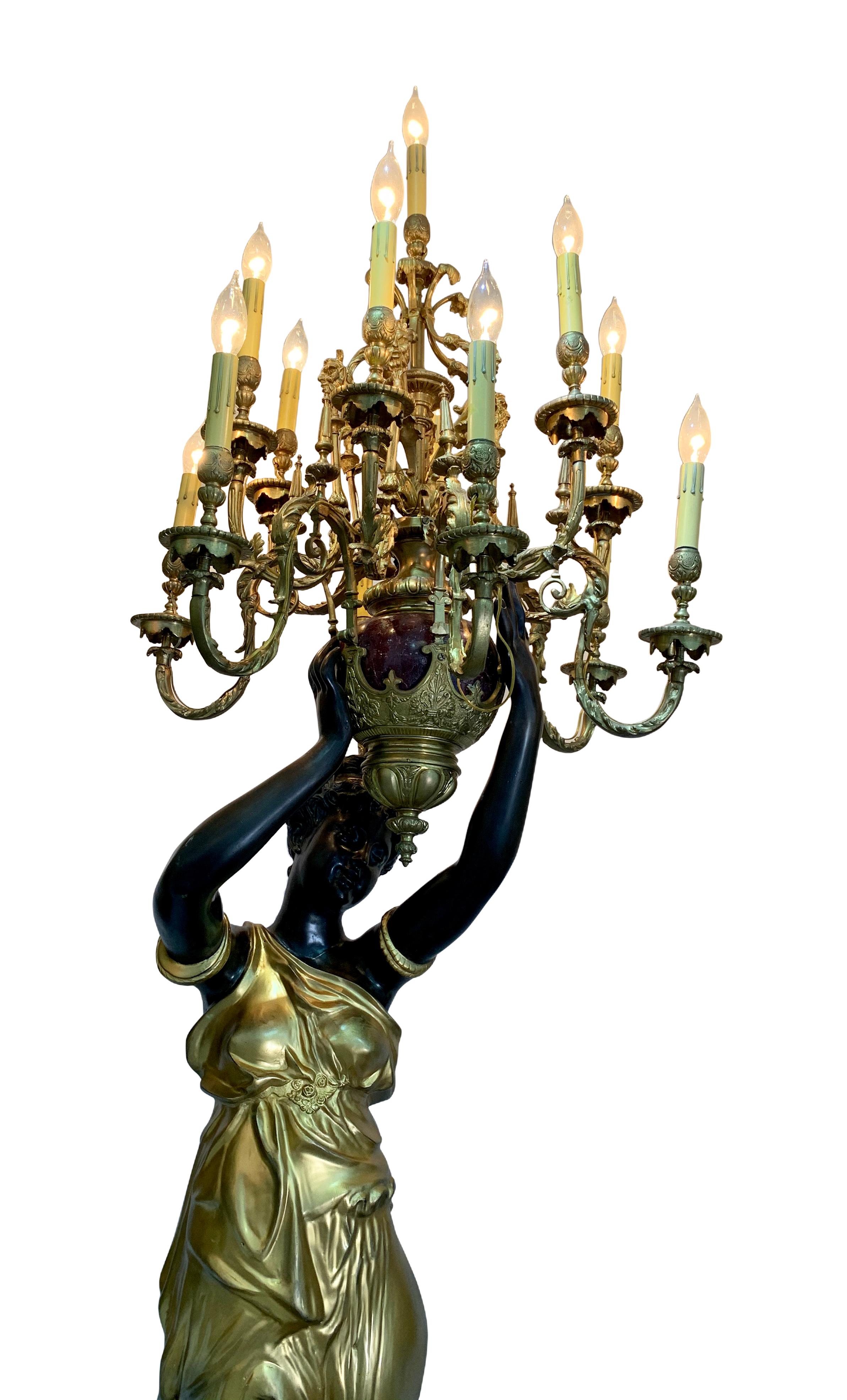 Pair of Monumental French Gilt and Patinated Bronze and Rouge Marble Torcheres For Sale 2