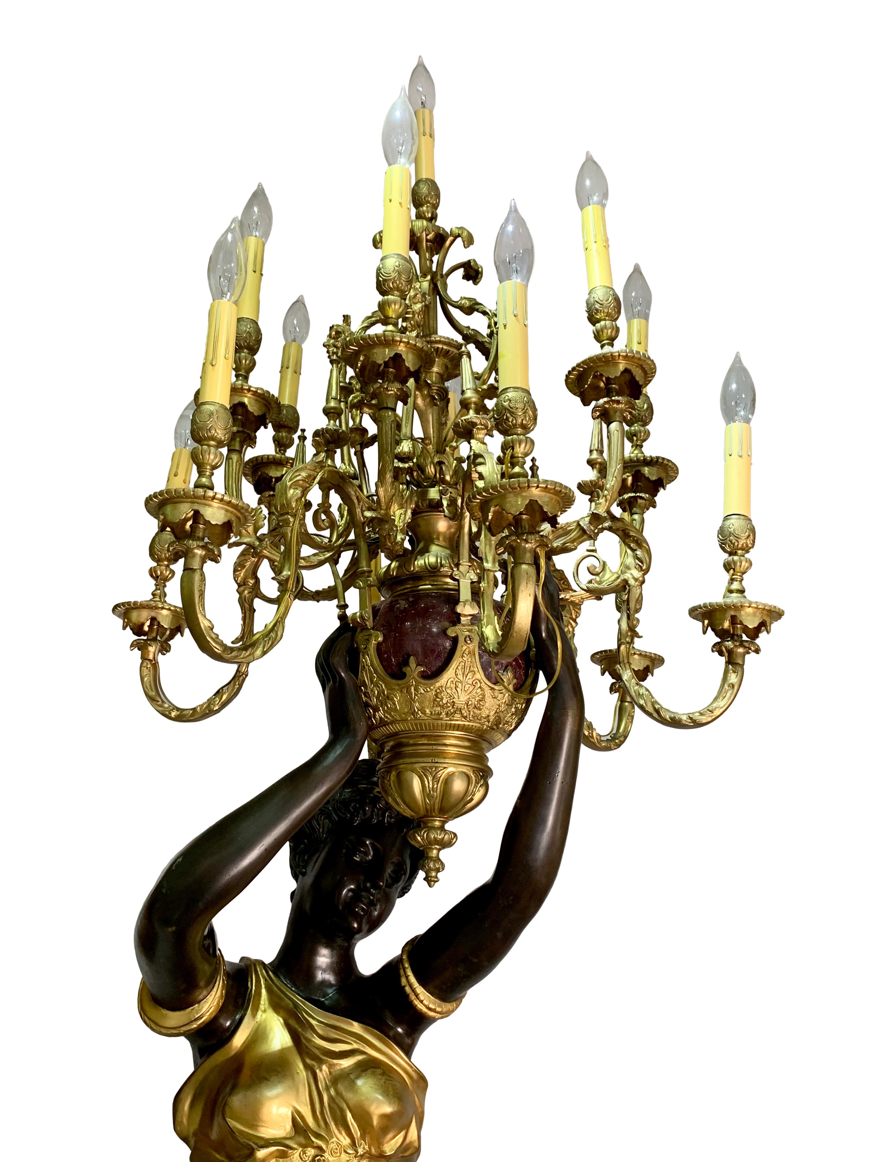 Pair of Monumental French Gilt and Patinated Bronze and Rouge Marble Torcheres For Sale 7