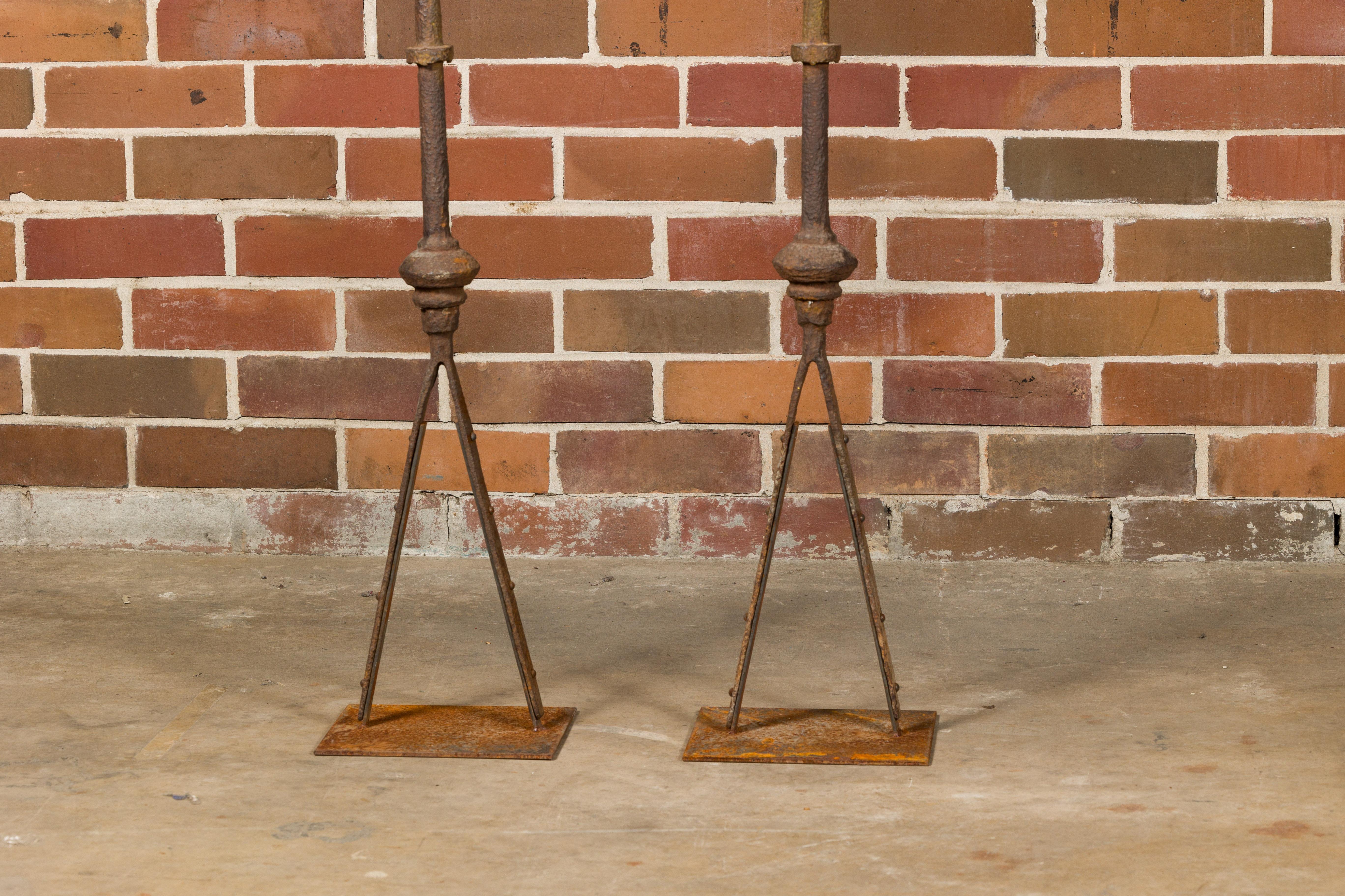 Pair of Monumental French Iron Lightning Rod on Base Sculptures, 19th Century In Good Condition For Sale In Atlanta, GA