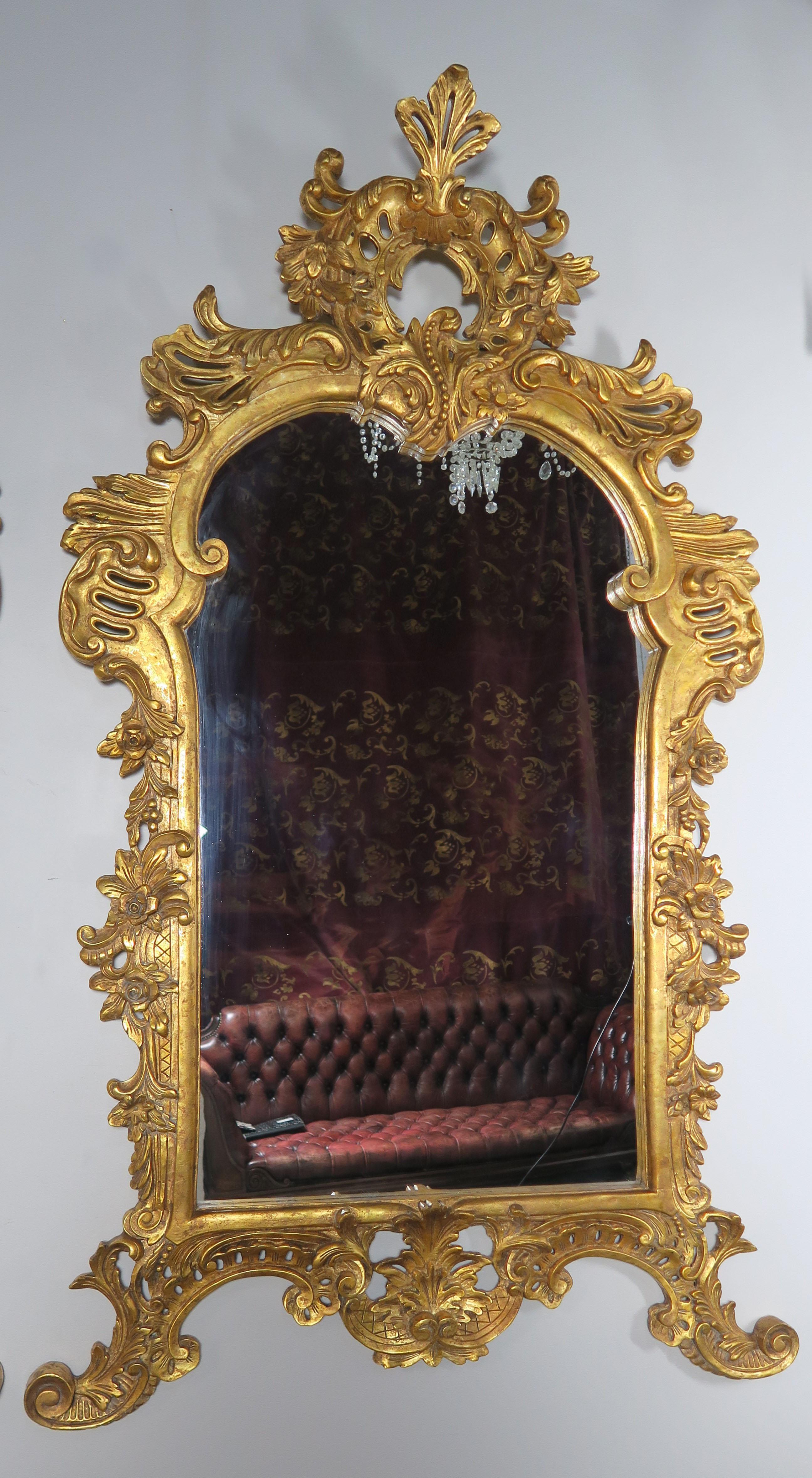 Rococo Pair of Monumental French Louis XV Style Giltwood Mirrors