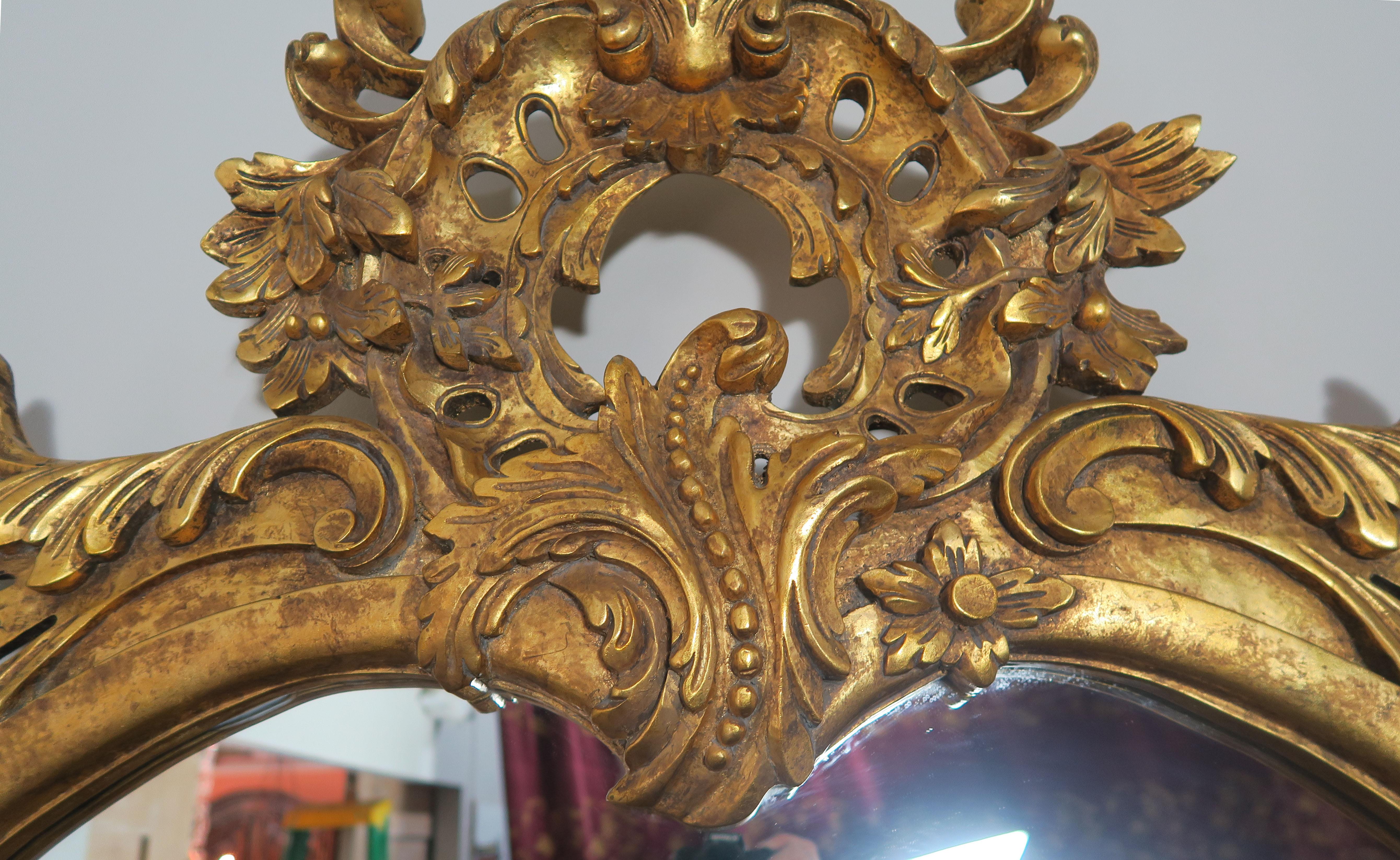Pair of Monumental French Louis XV Style Giltwood Mirrors In Distressed Condition In Los Angeles, CA