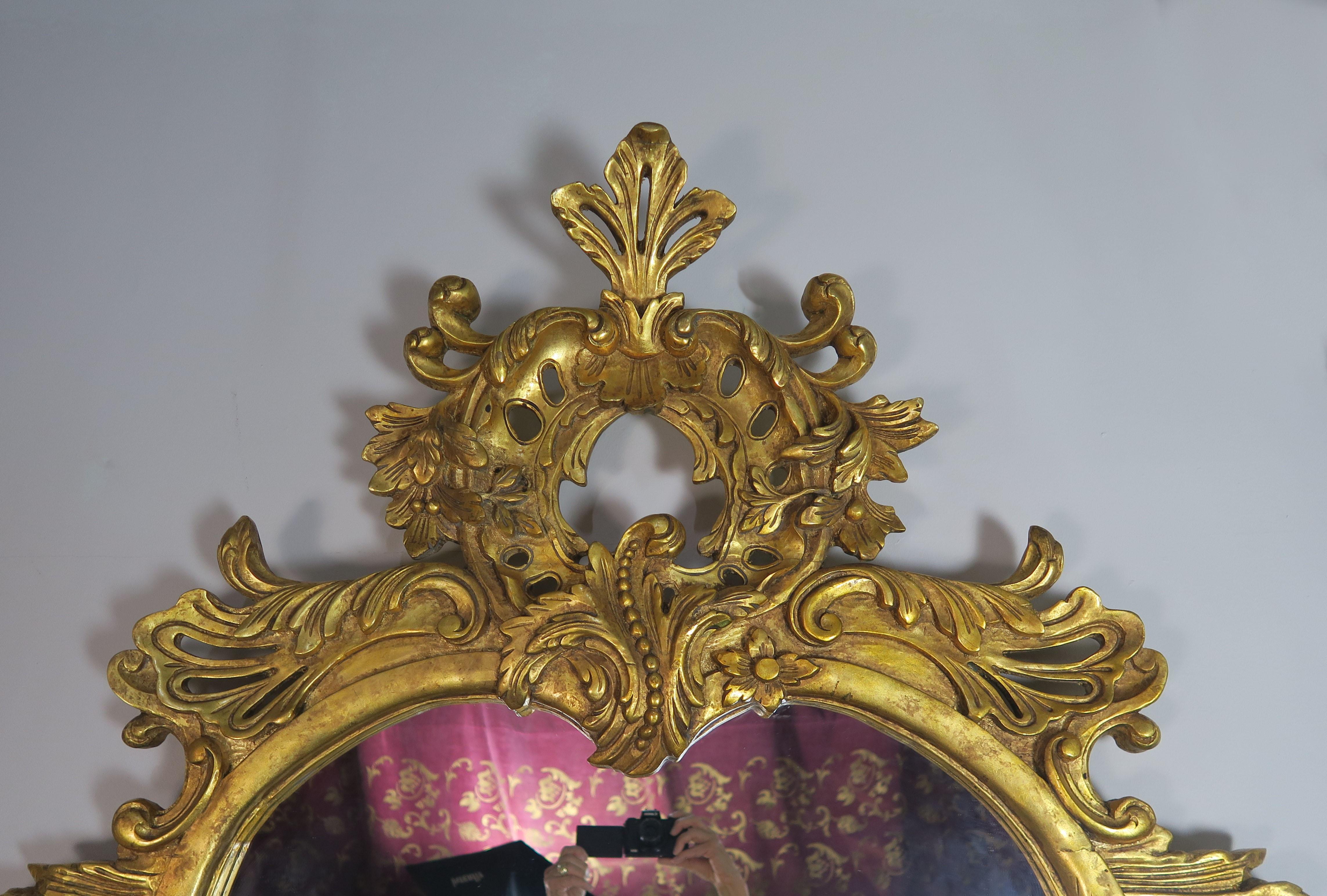 Pair of Monumental French Louis XV Style Giltwood Mirrors 4