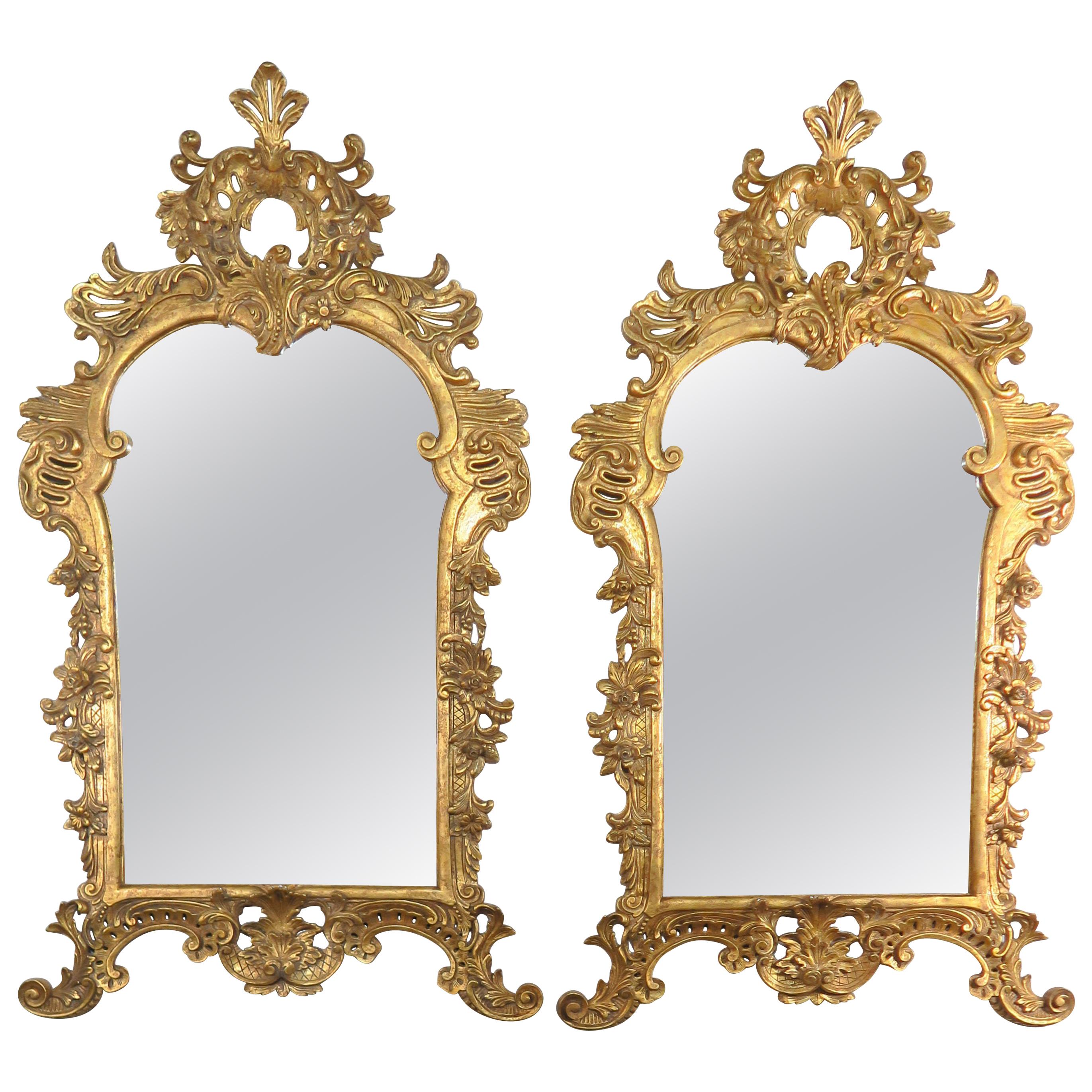 Pair of Monumental French Louis XV Style Giltwood Mirrors