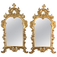 Pair of Monumental French Louis XV Style Giltwood Mirrors