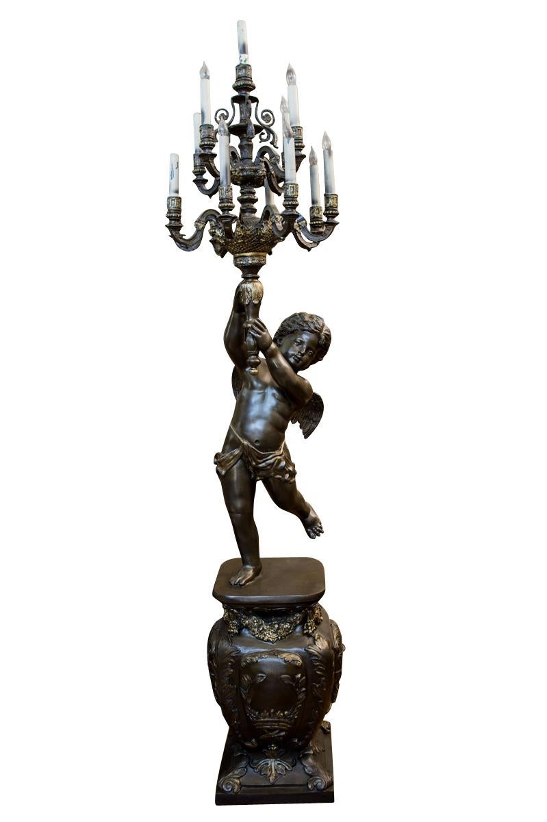 20th Century Pair of Monumental French Napoleon III Style Patinated Thirteen-Light Torchères For Sale