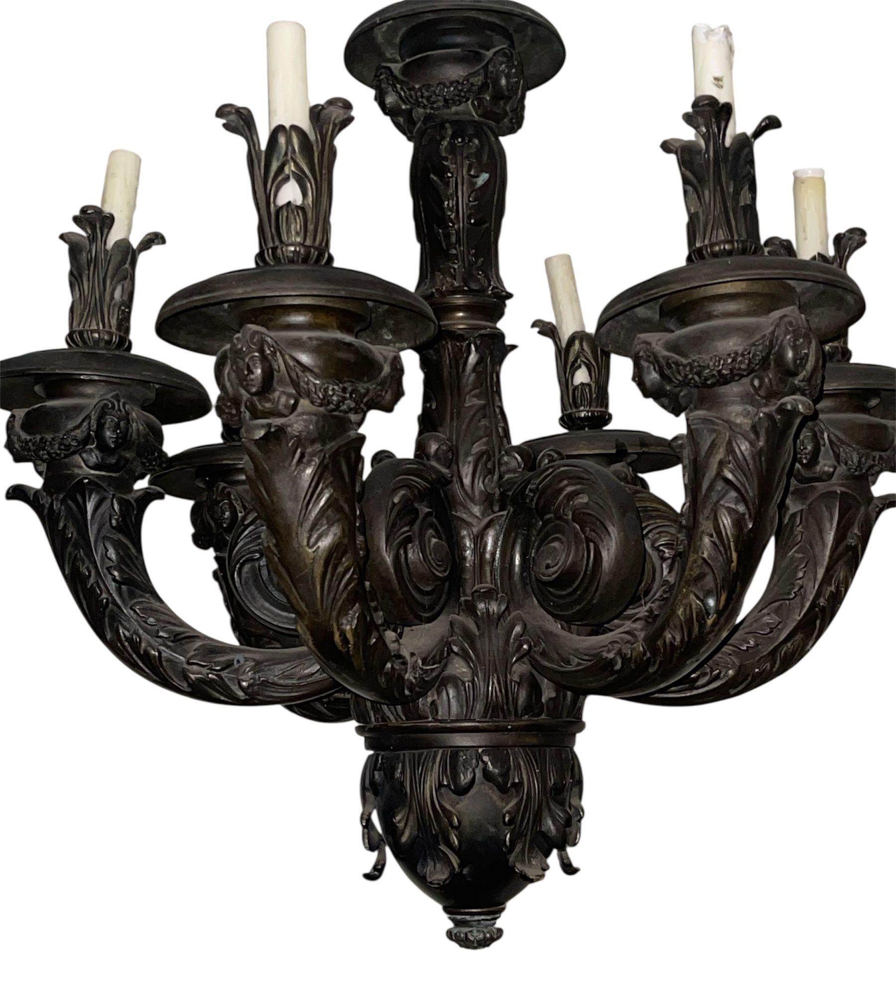 Paire de lustres monumentaux en bronze de style néoclassique français, fin du XIXe siècle. en vente 1