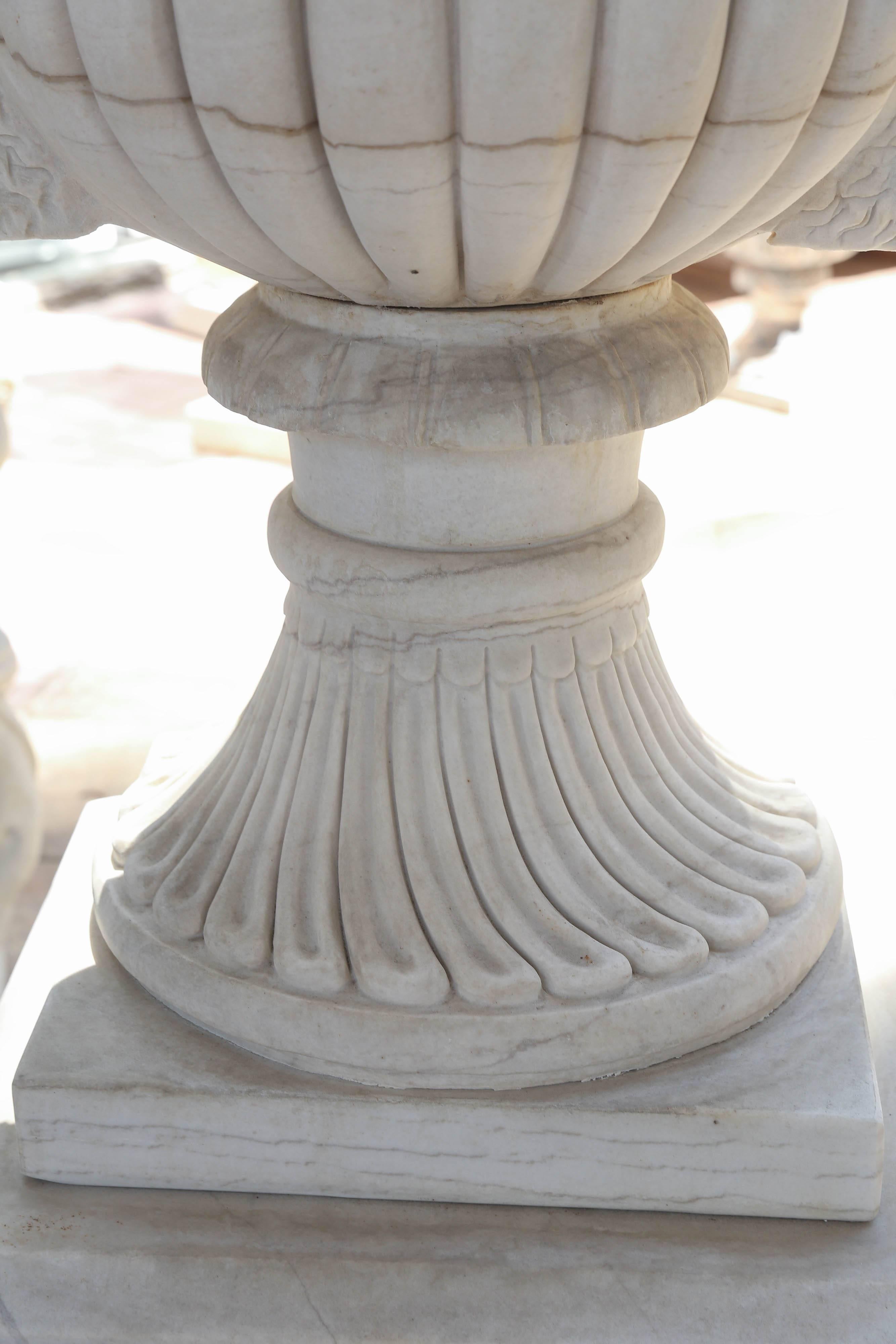 Chinese Pair of Monumental Garden Planters Made of Carved Carrara Marble