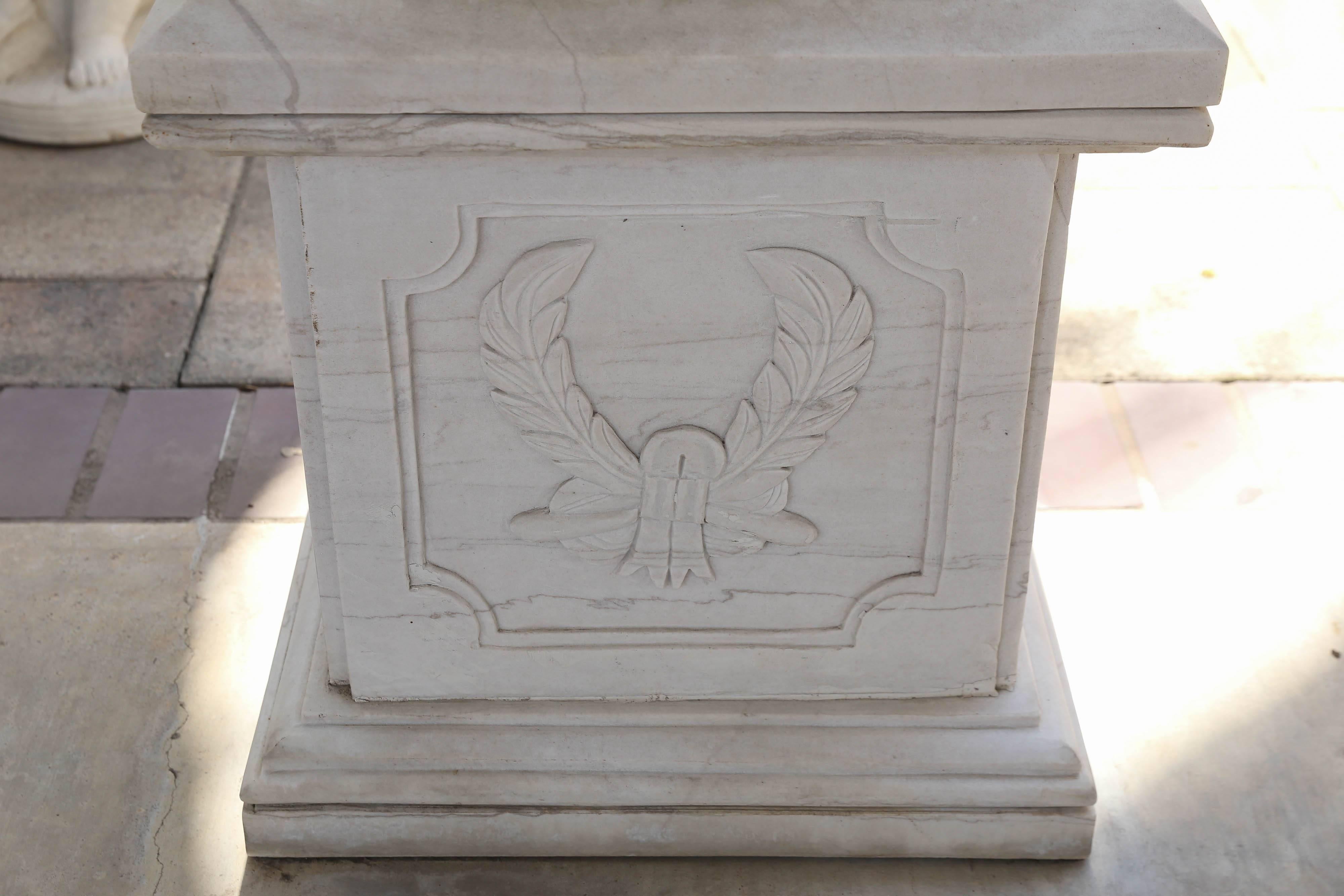 Hand-Carved Pair of Monumental Garden Planters Made of Carved Carrara Marble