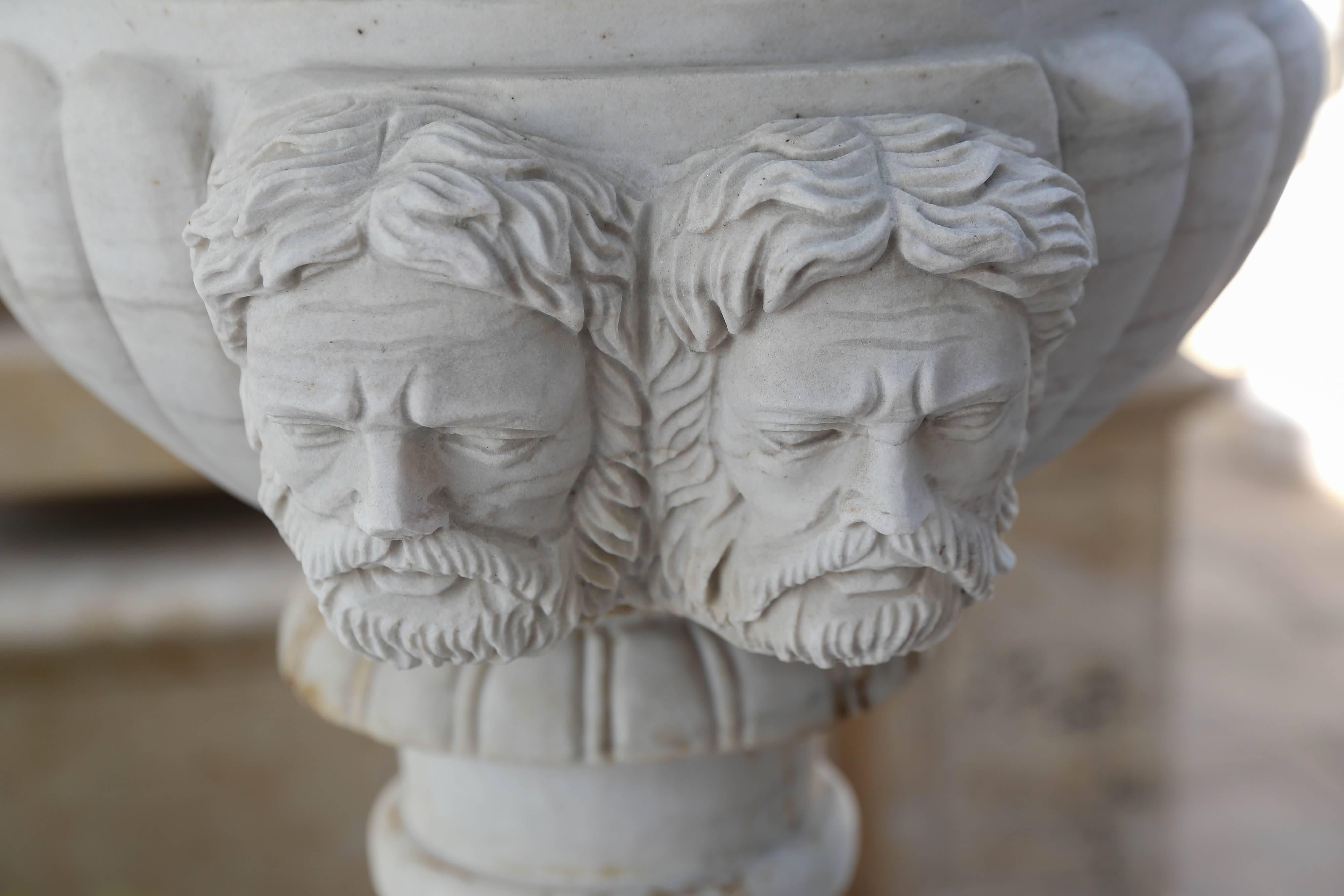 Pair of Monumental Garden Planters Made of Carved Carrara Marble 1