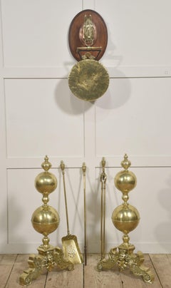 Pair of Monumental Gilt Brass Andirons