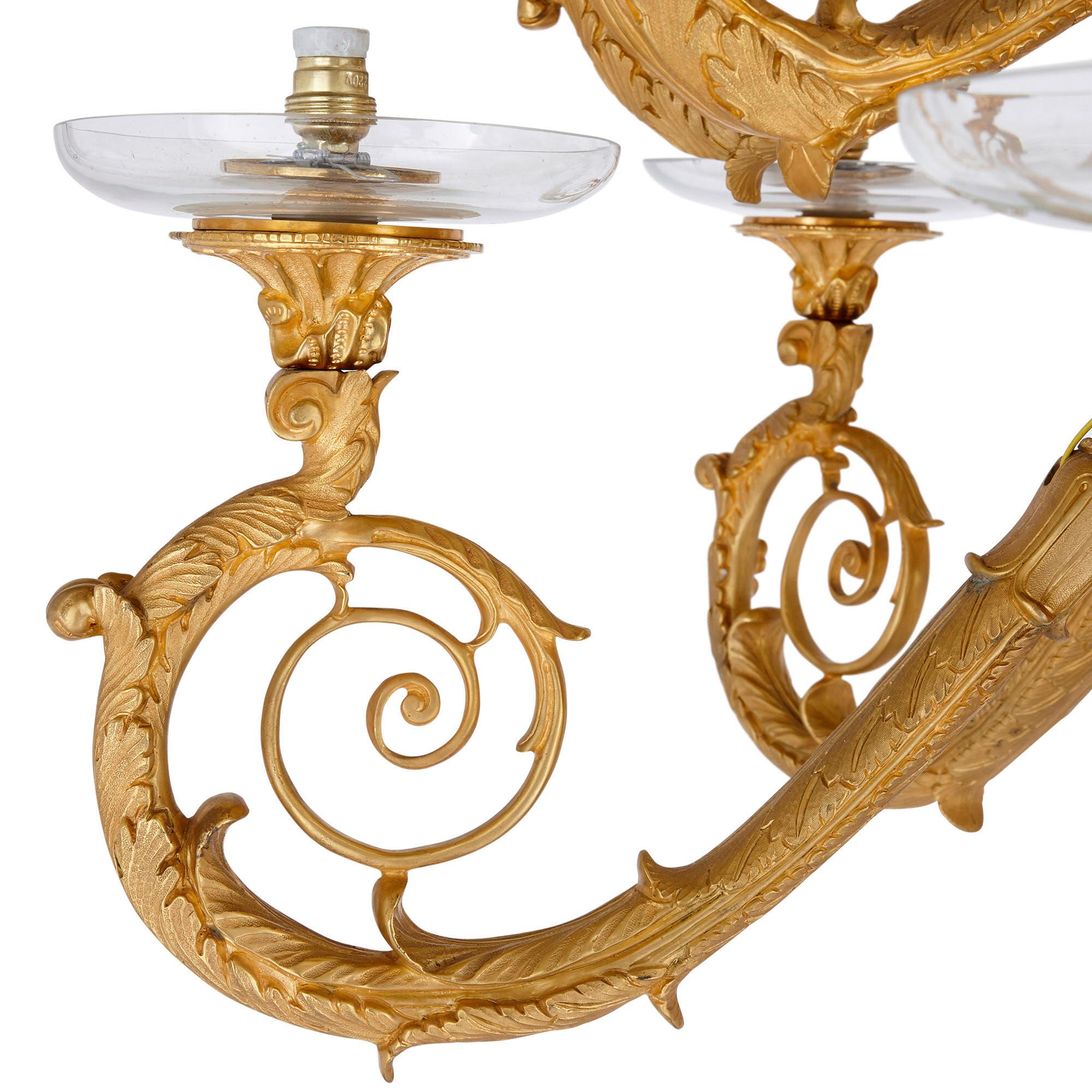 French Pair of Monumental Gilt Bronze and Glass Floor Standing Candelabra For Sale